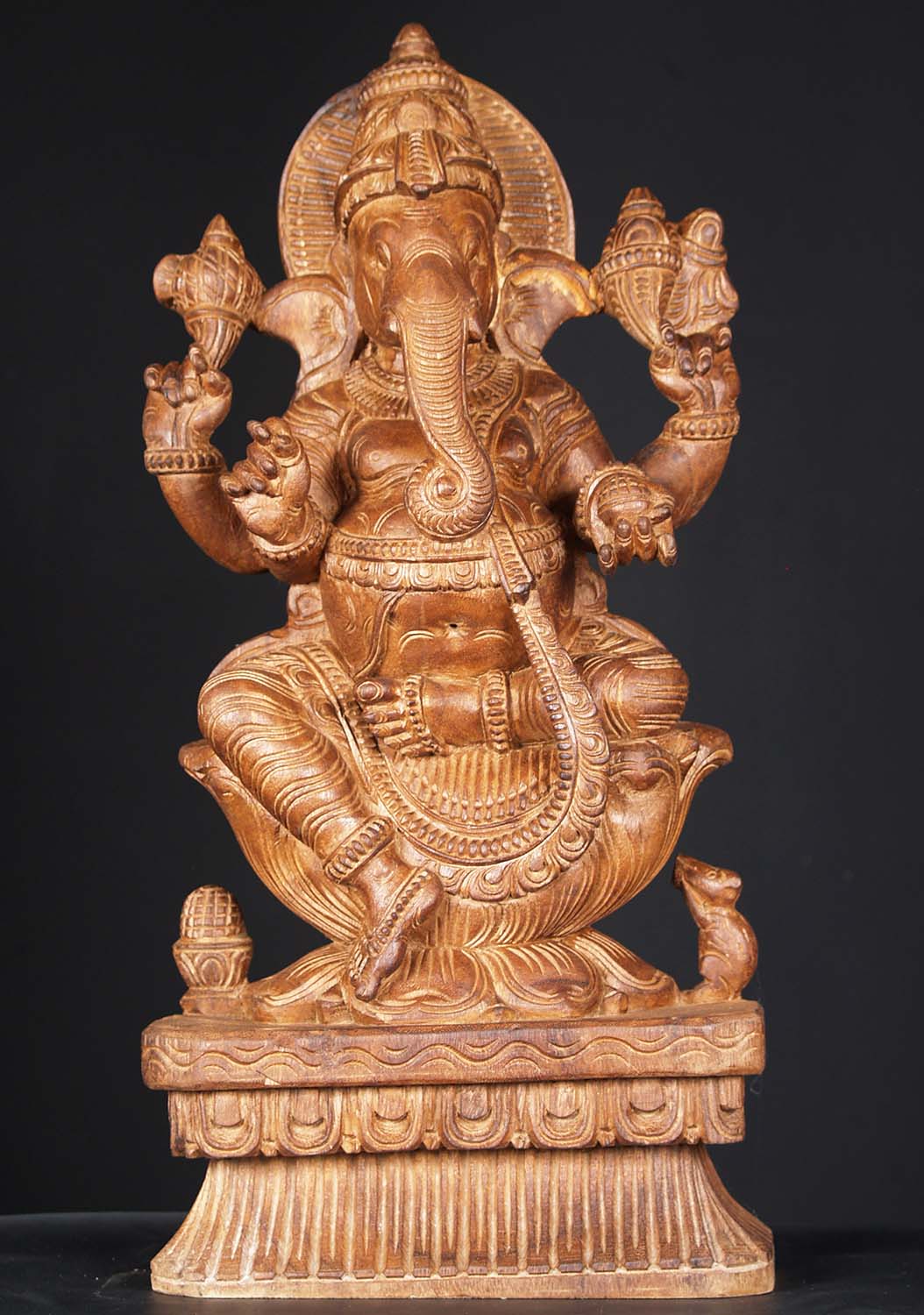 Wooden Sitting Ganesh Carving 24"