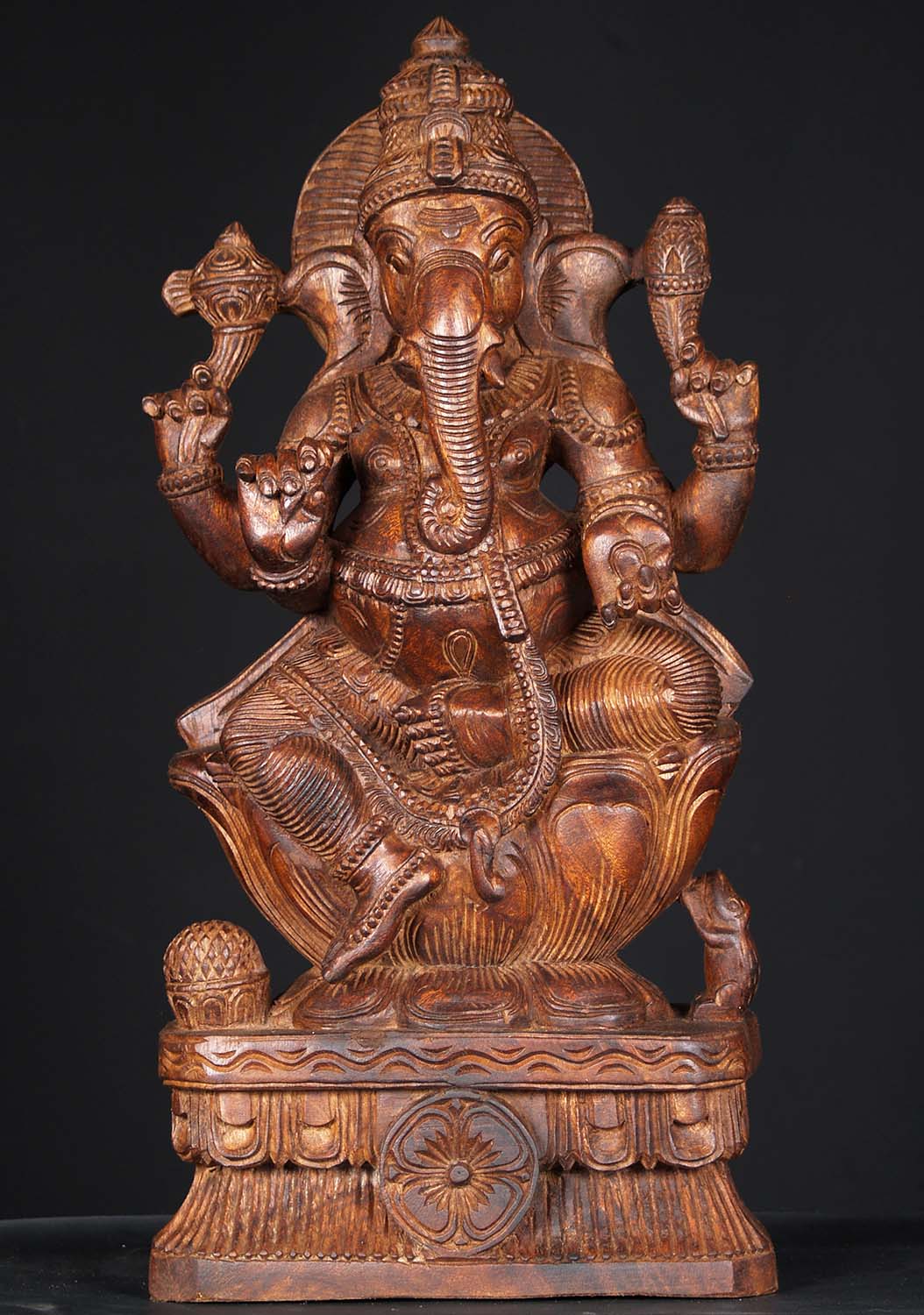 Wooden Seated Ganesh Holding Mango 24"