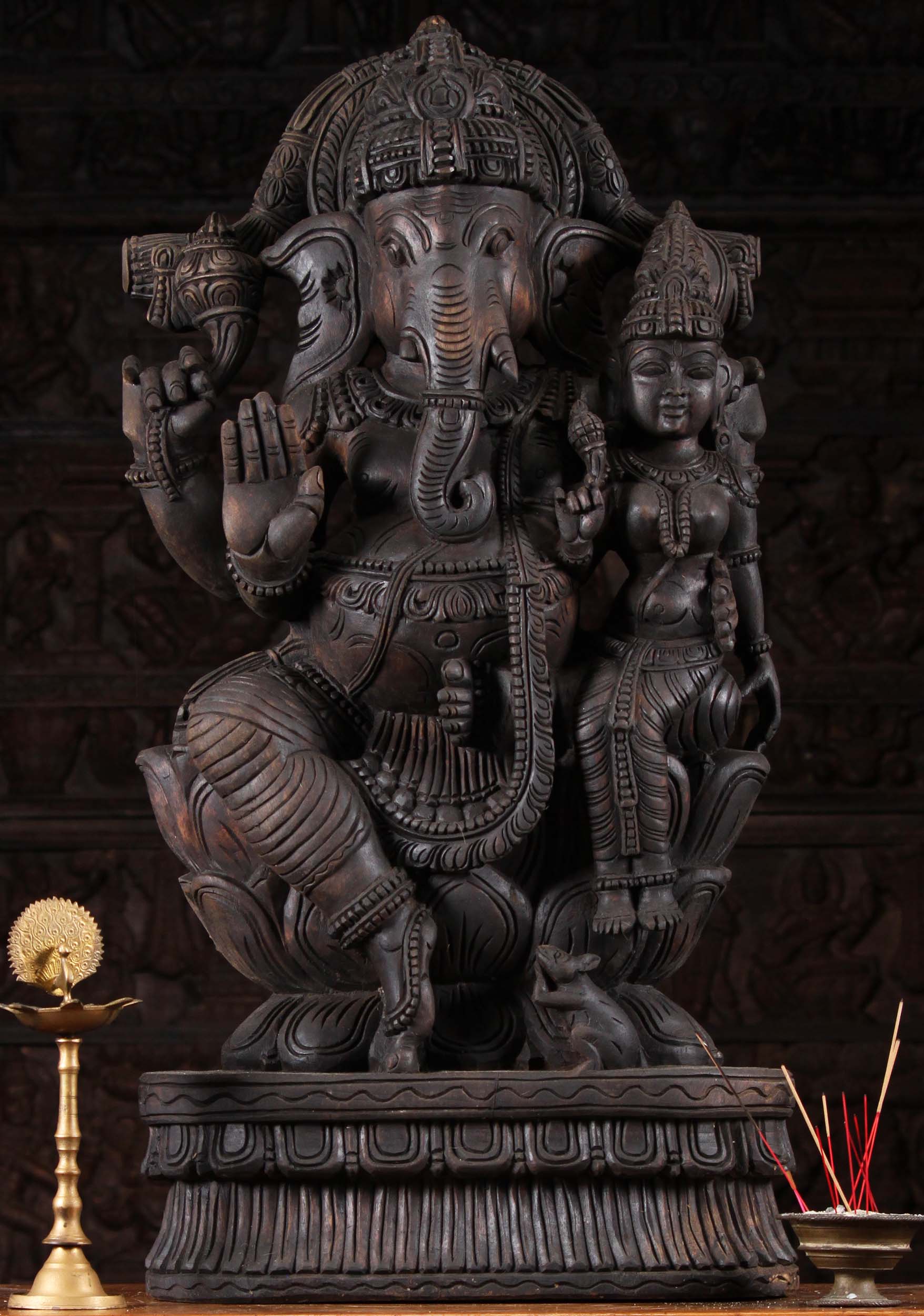 Sold Wood Ganesha Statue With Lakshmi In His Lap 36 98w9al Hindu Gods And Buddha Statues 3768