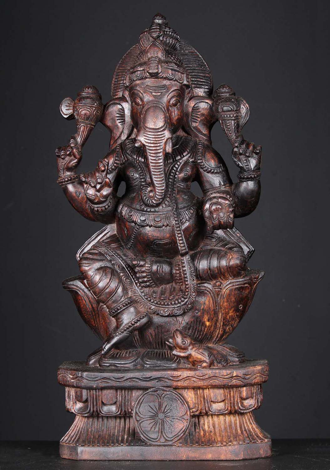 Dark Wood Ganesha Sculpture 24"