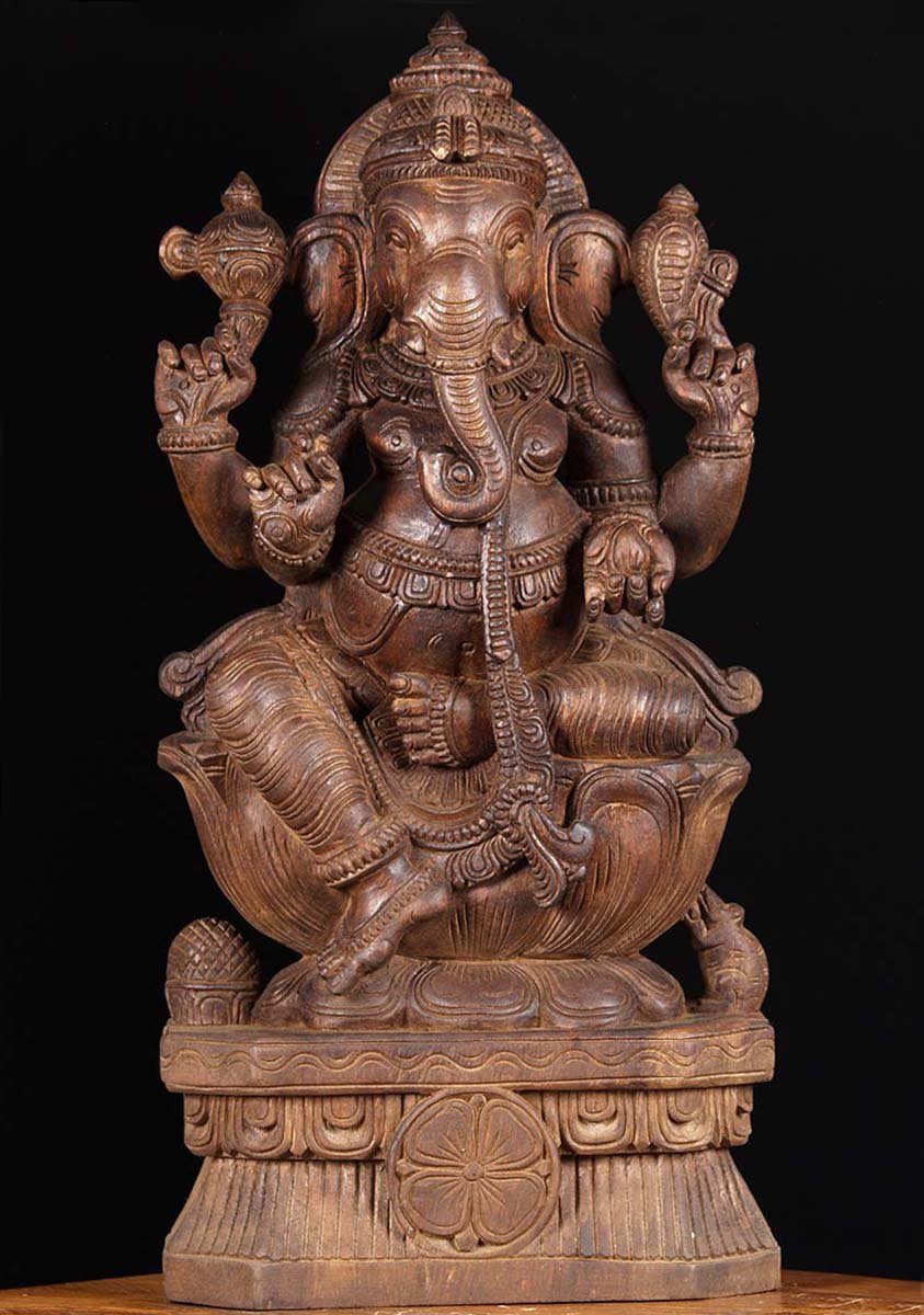 SOLD Wooden Seated Ganesha Sculpture 24