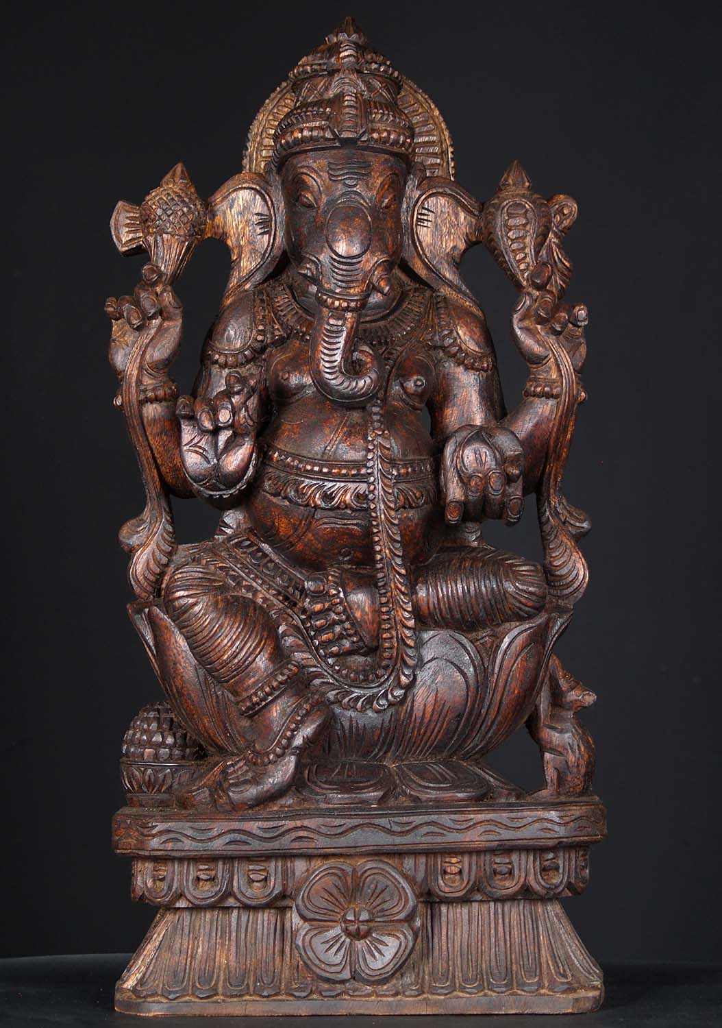 Dark Wood Seated Ganesha Statue 24"