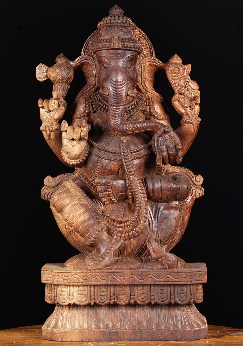 SOLD Wood Seated Ganesha Statue 24