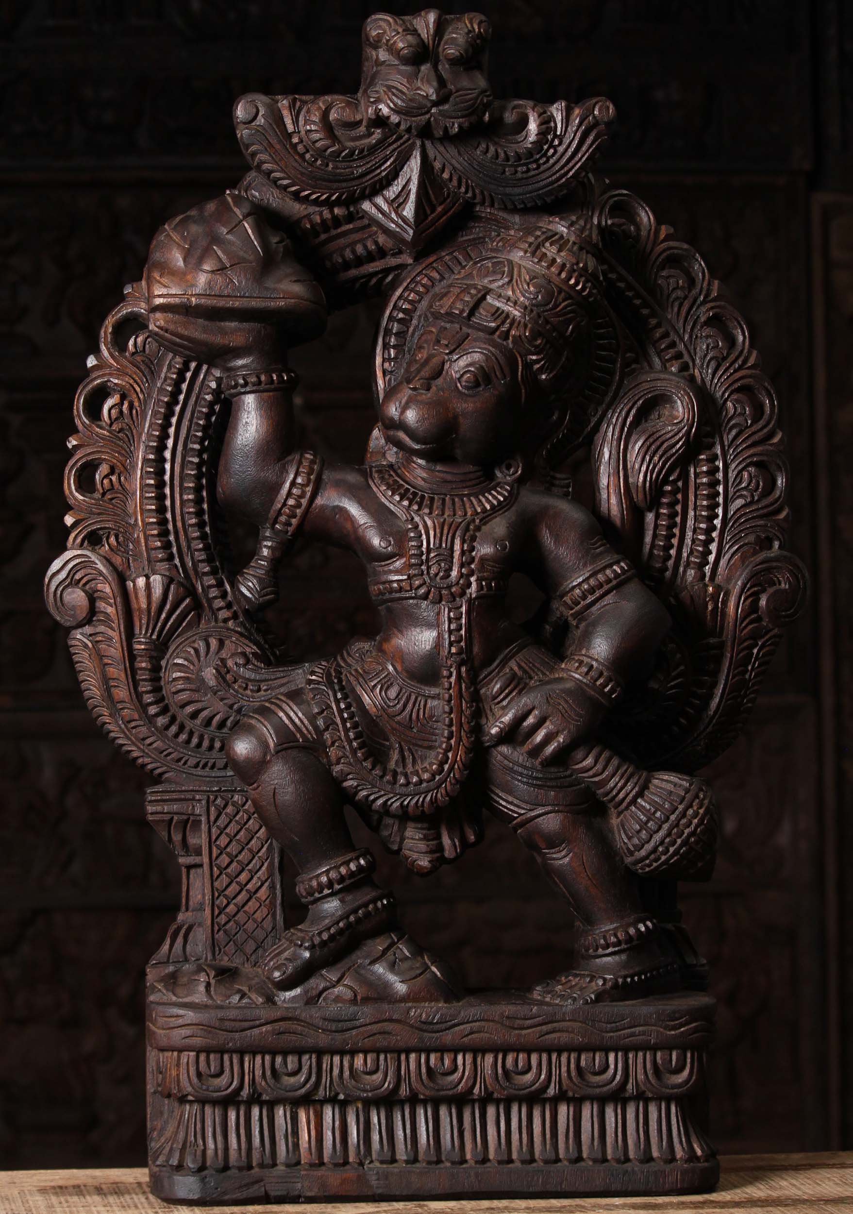 Wood Hanuman Carrying Mountain of Herbs 30"