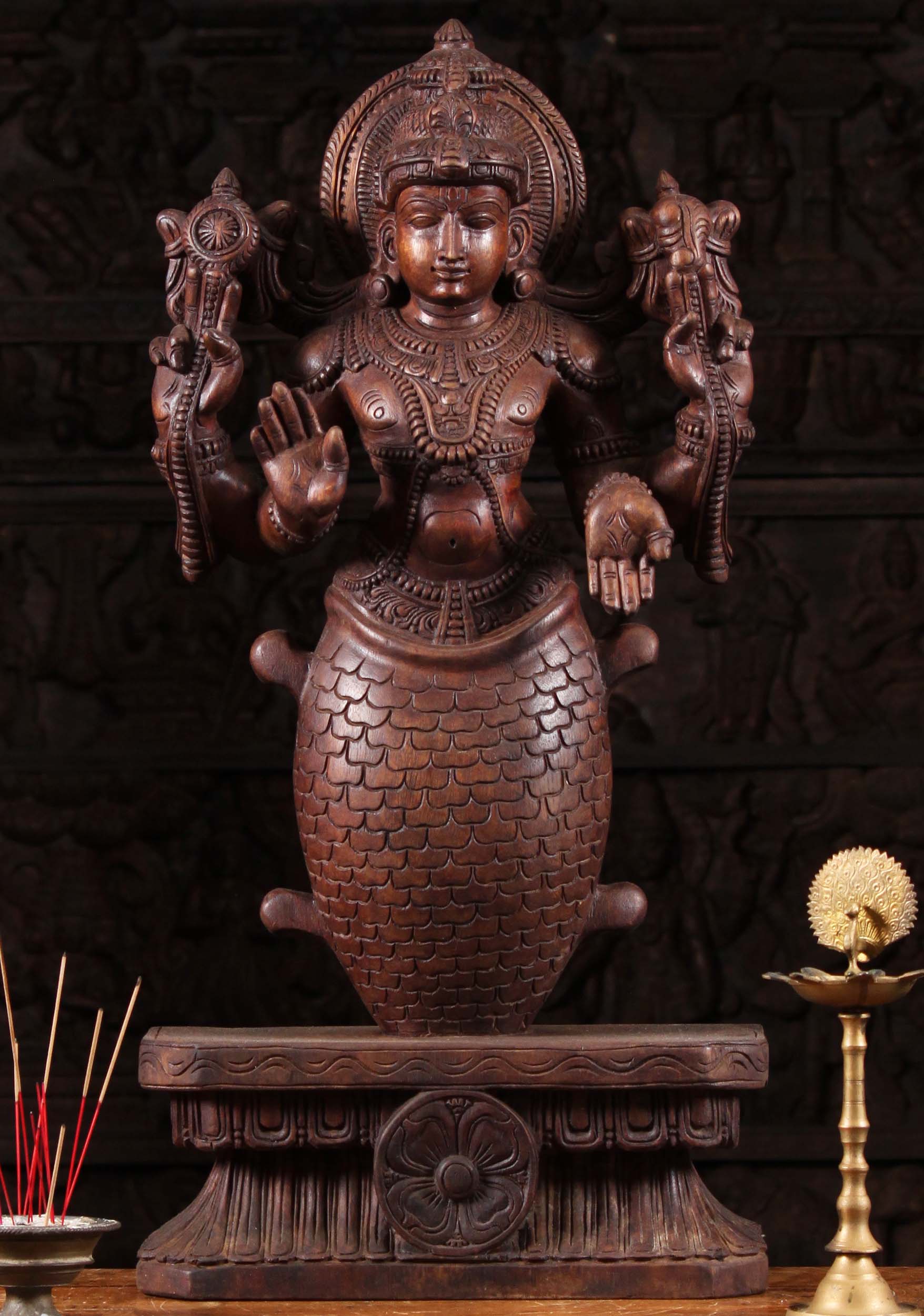 Wood Kurma Statue the 2nd Avatar of Vishnu 30"