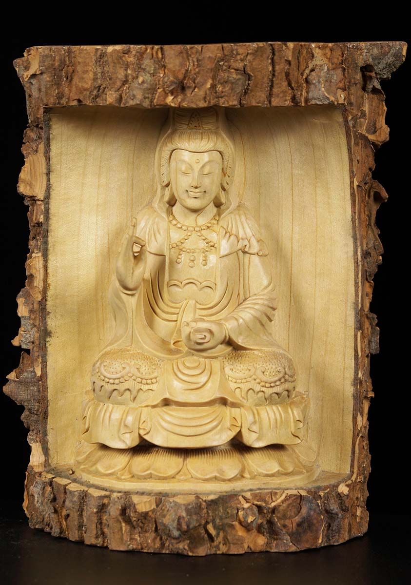 Wood Kwan Yin Carving 11"