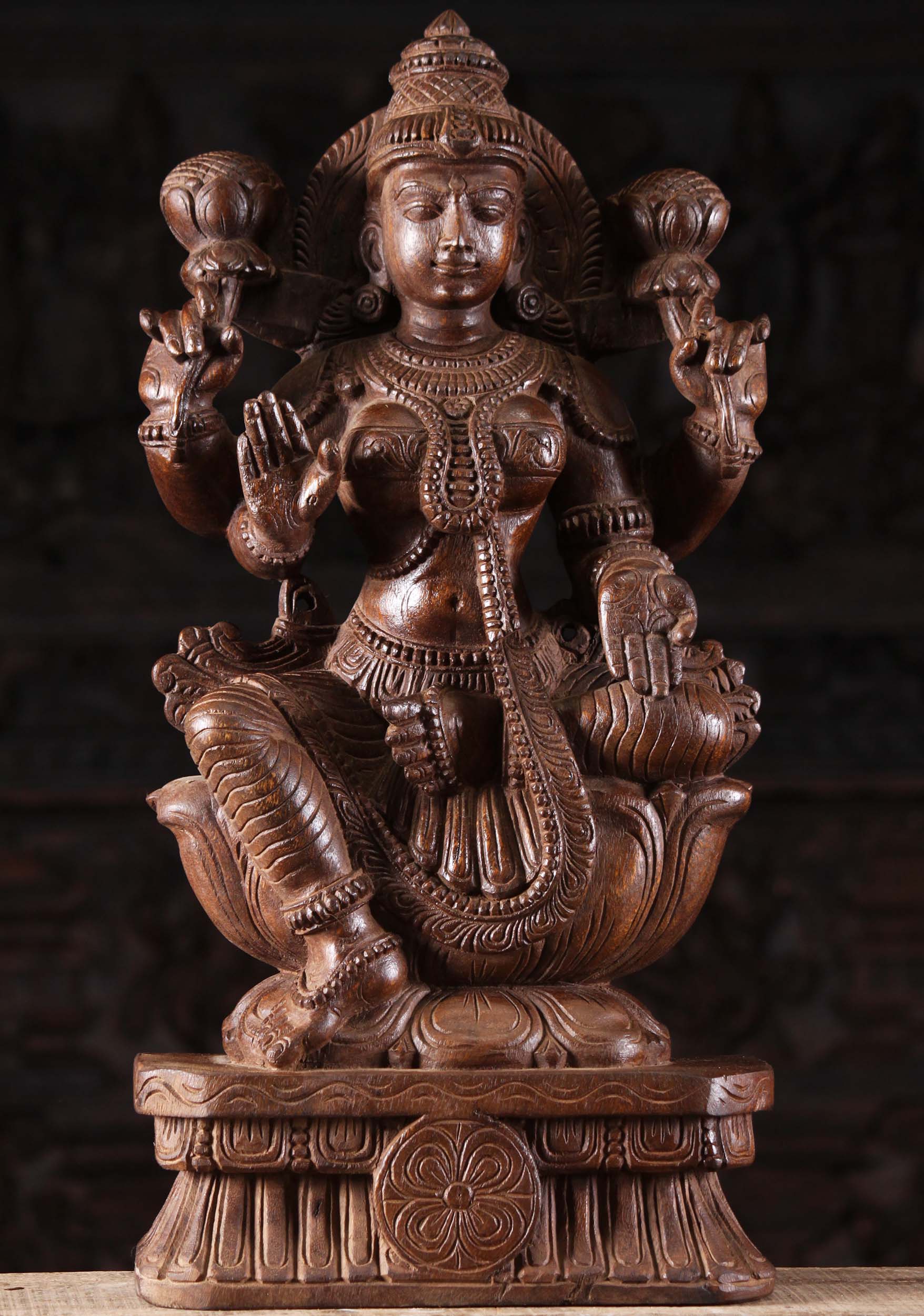 Wood Lakshmi in Abhaya & Varada Mudras 24"