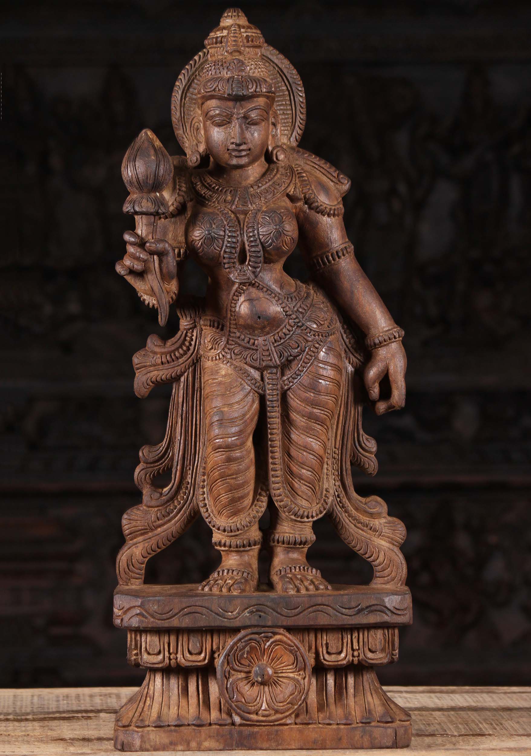 Wood Parvati Holding Lotus Flower 24"