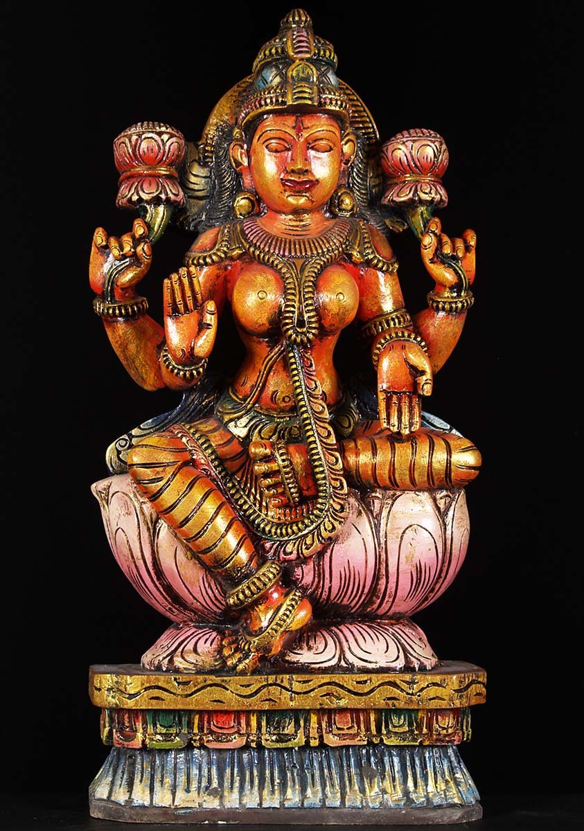 Wooden Lakshmi Statue 25"