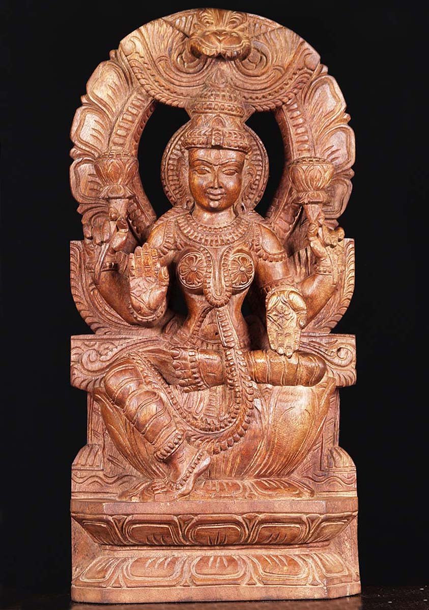 Wooden Hindu Goddess Lakshmi 24"