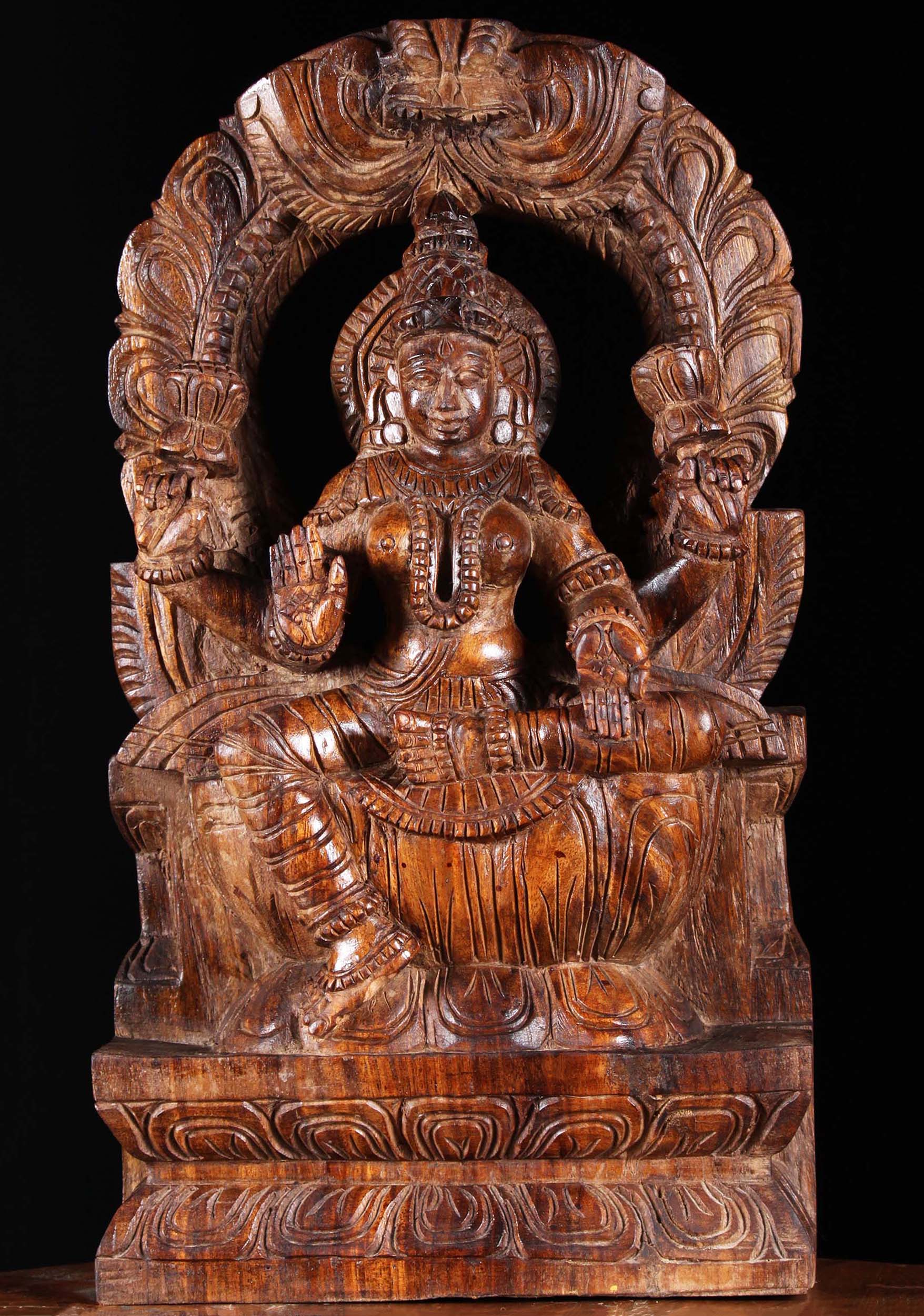 Wooden Lakshmi Statue with Arch 19"