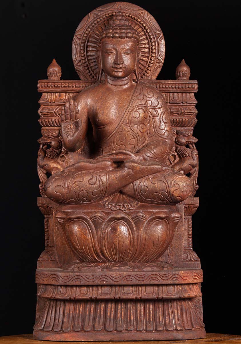 Wood Abhaya Mudra Buddha Statue 24"