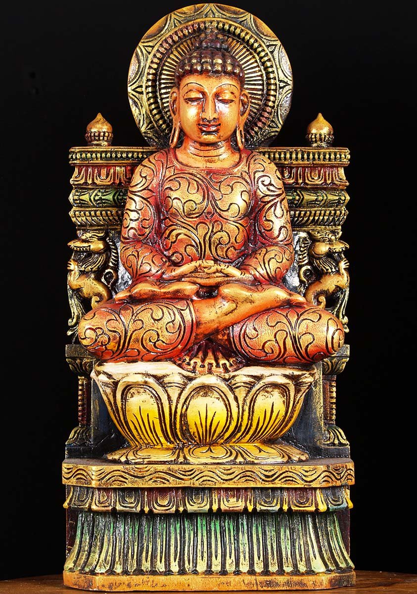 Wood Meditating Buddha Statue 24"