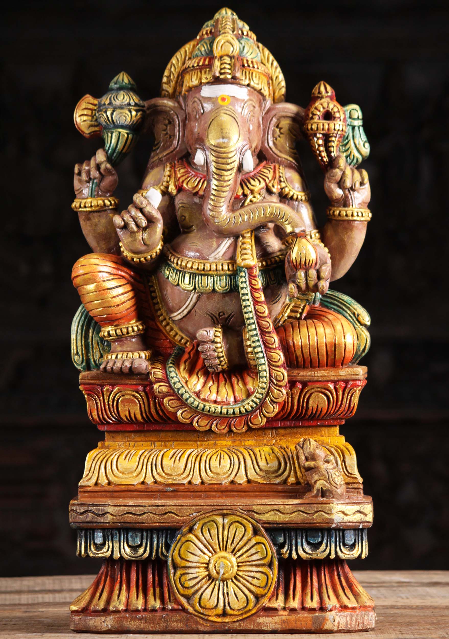 Wooden Painted Ganapathi Carving 24"