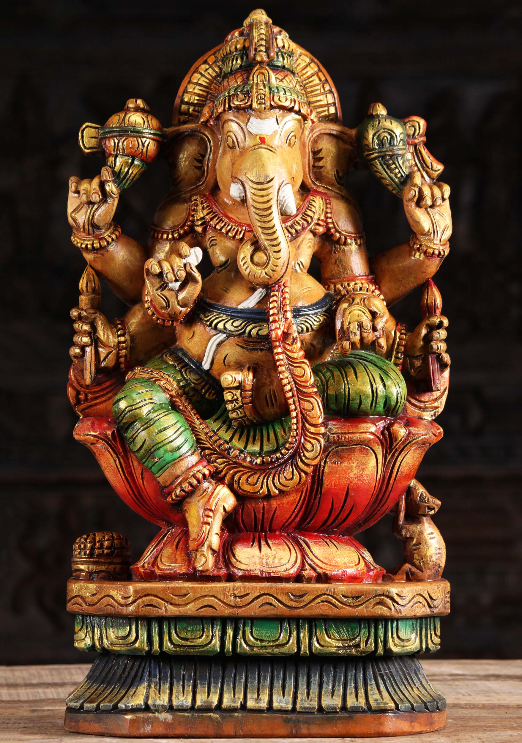 SOLD Wood 6 Armed Ganapathi Sculpture 24