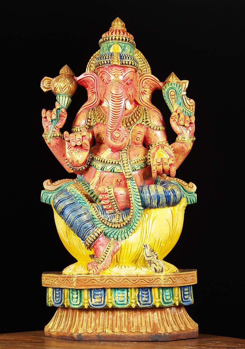 Wood Painted Ganesh Carving 24"