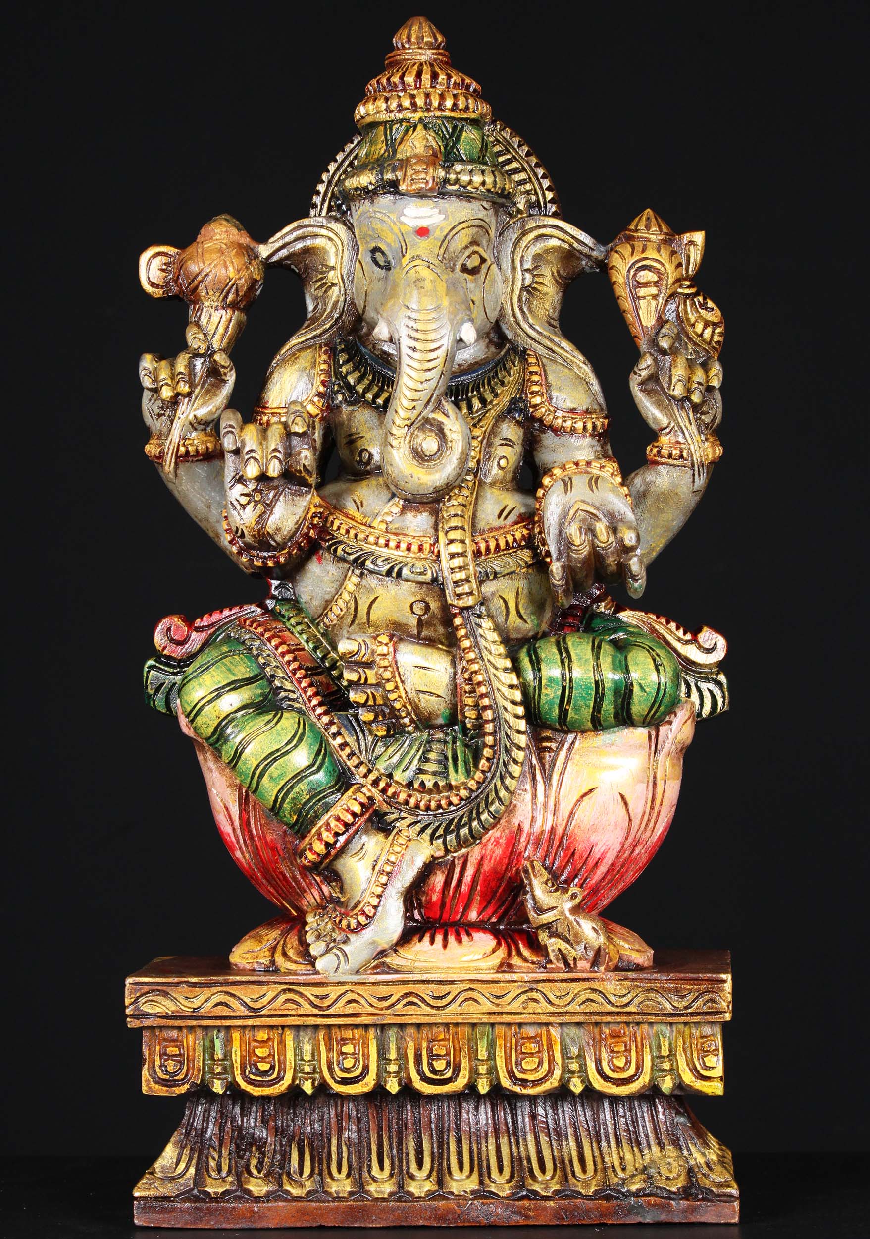 Wood Painted Ganesh Statue 24"