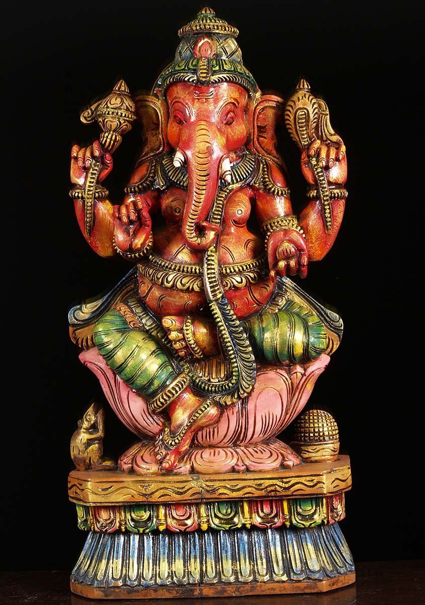 Wood Painted Ganesha Carving 24"