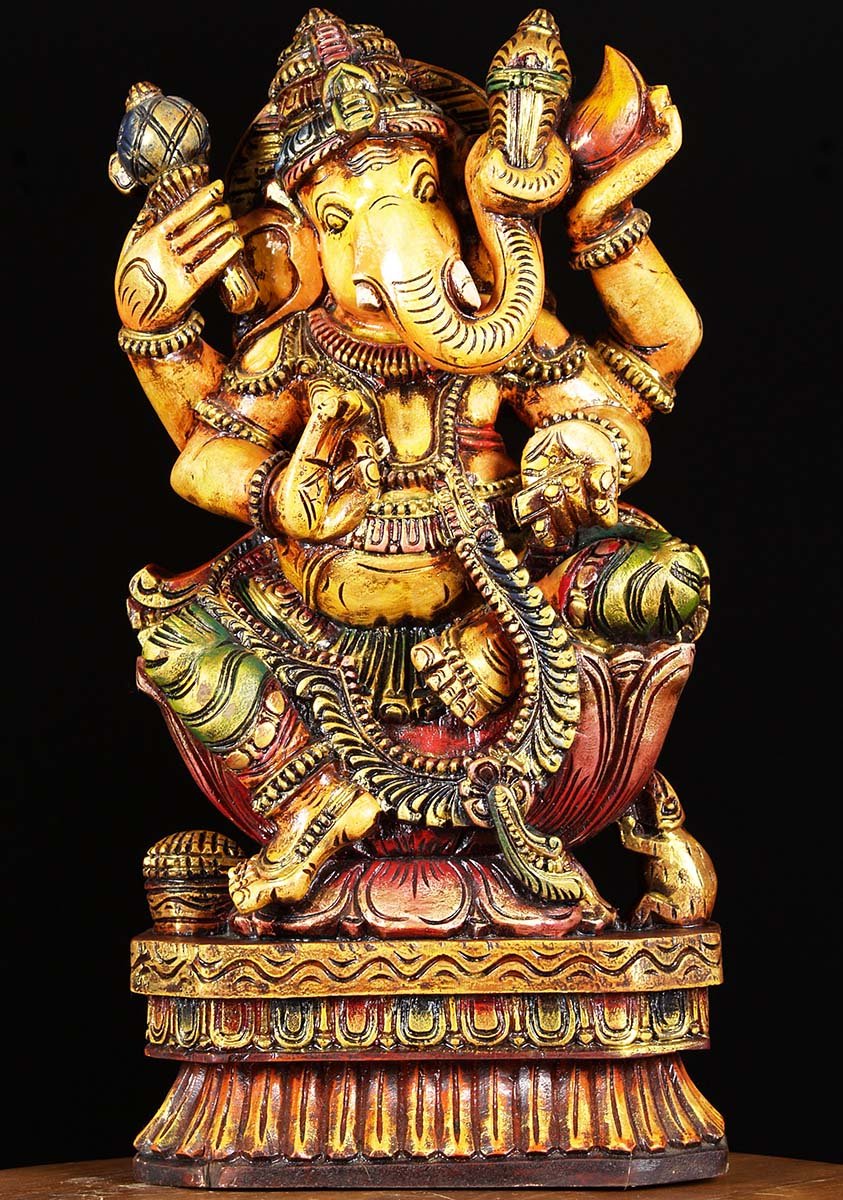 Wooden Unusual Ganesha Statue 24"