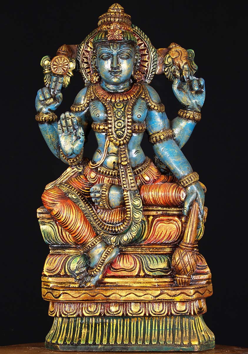 Wooden Painted Vishnu Statue 24"