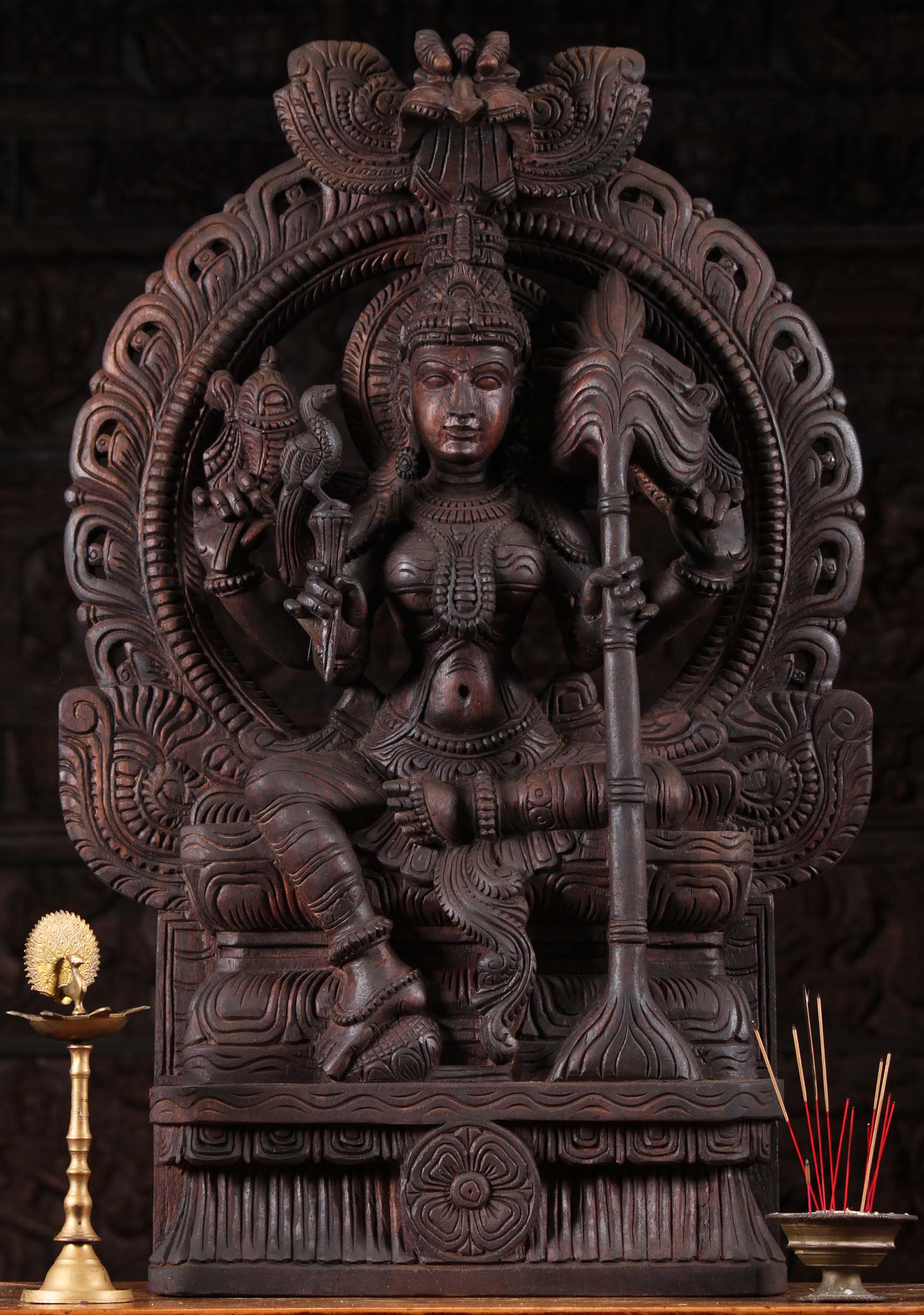 Wood Rajarajeshwari, Tripura Sundari Statue 36"