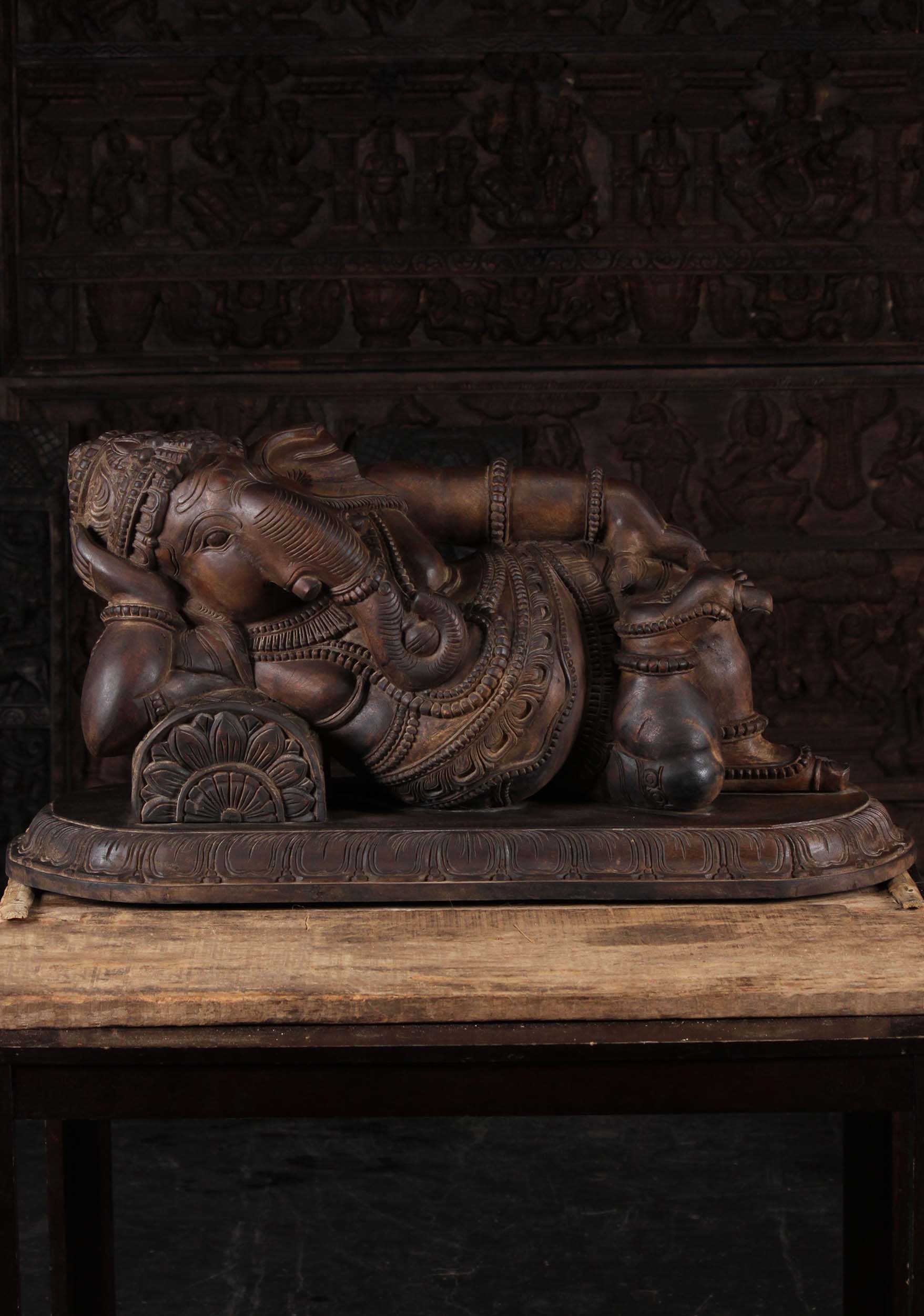 Wood Reclining "Siana" Ganesha Statue 35"