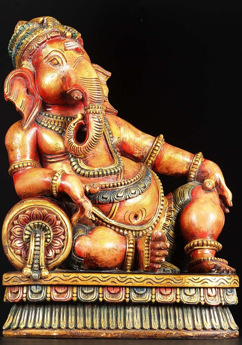 Wood Resting Ganesh Statue 26"