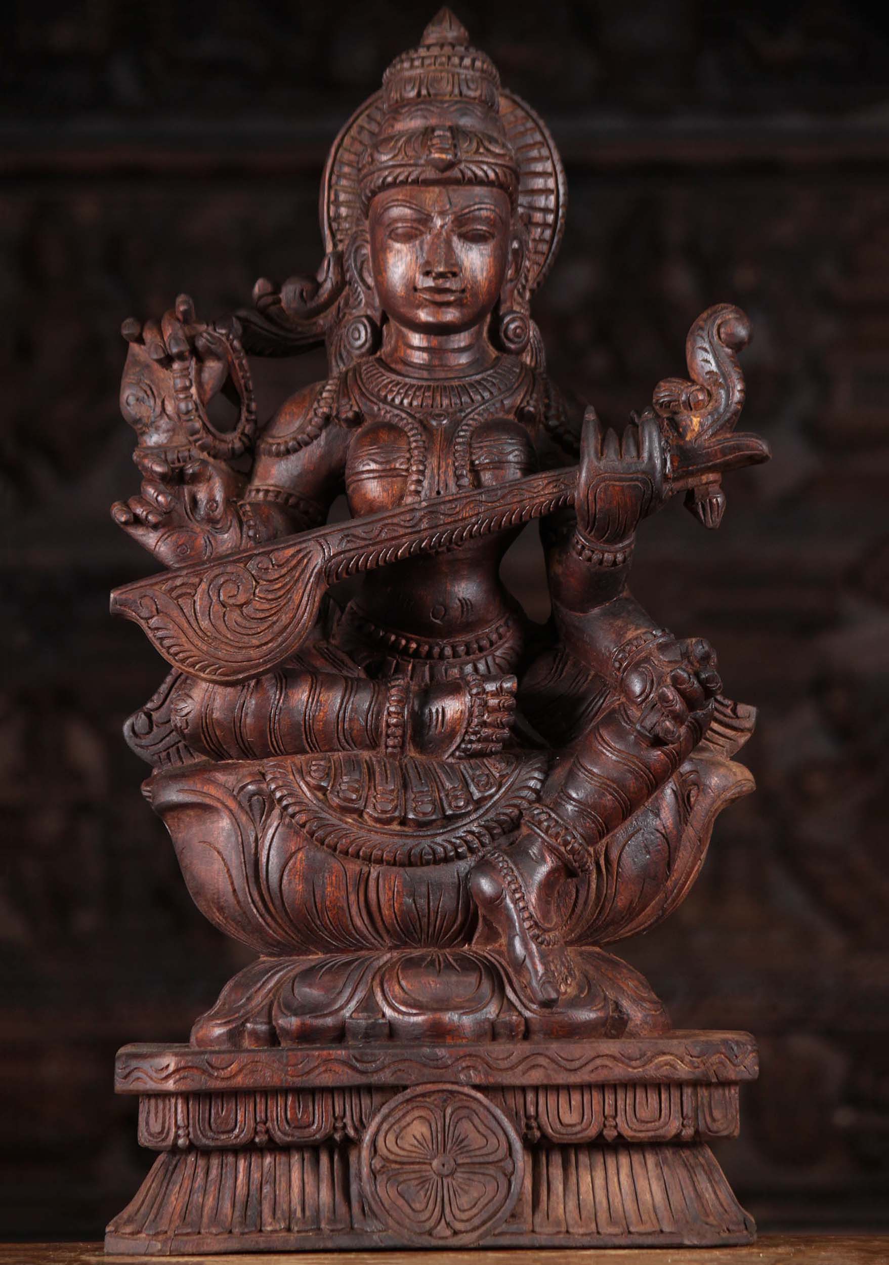 Wood Veena Saraswati Seated in Lalitasana 24"