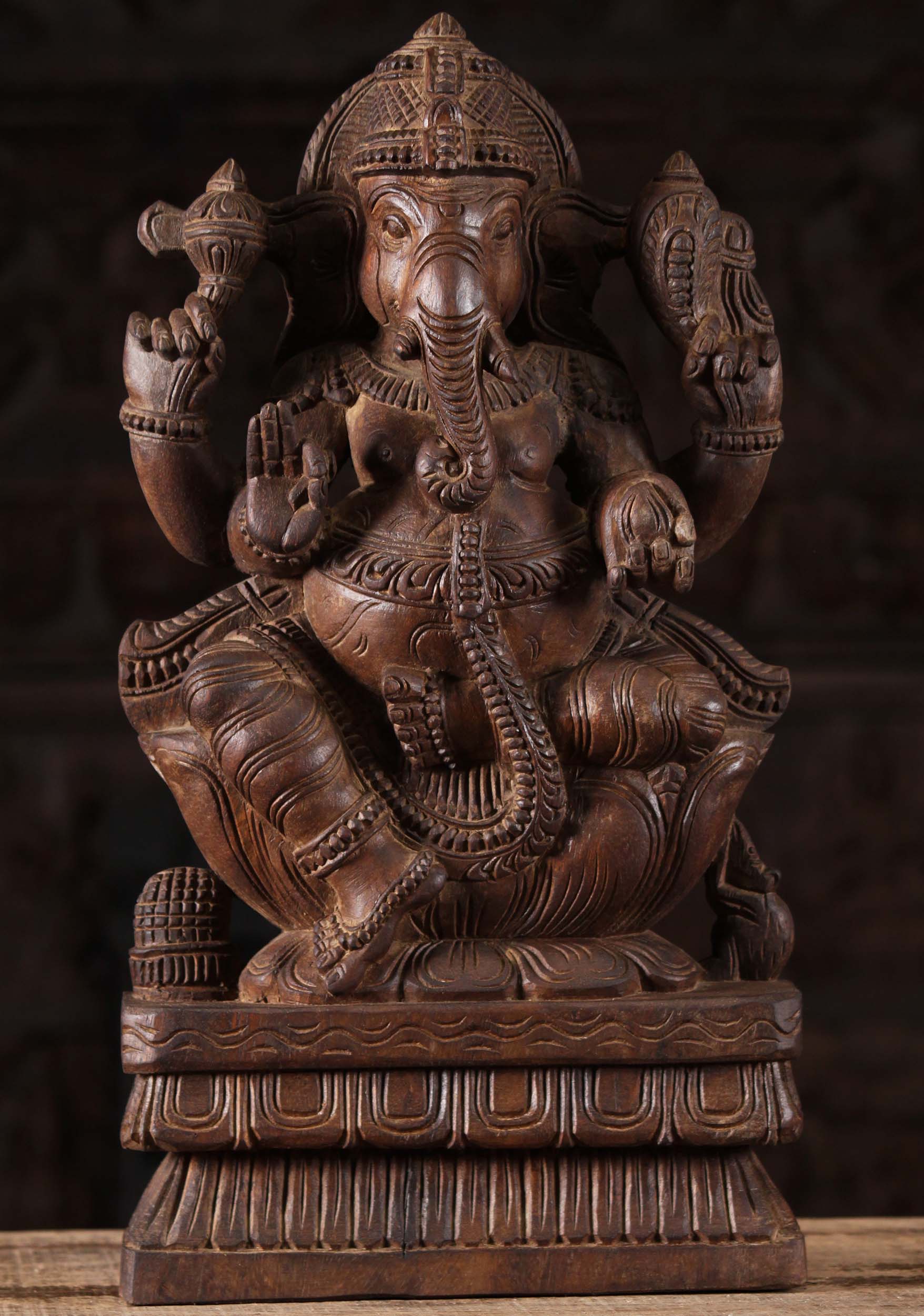 Wooden Seated Ganapathi Carving 18"