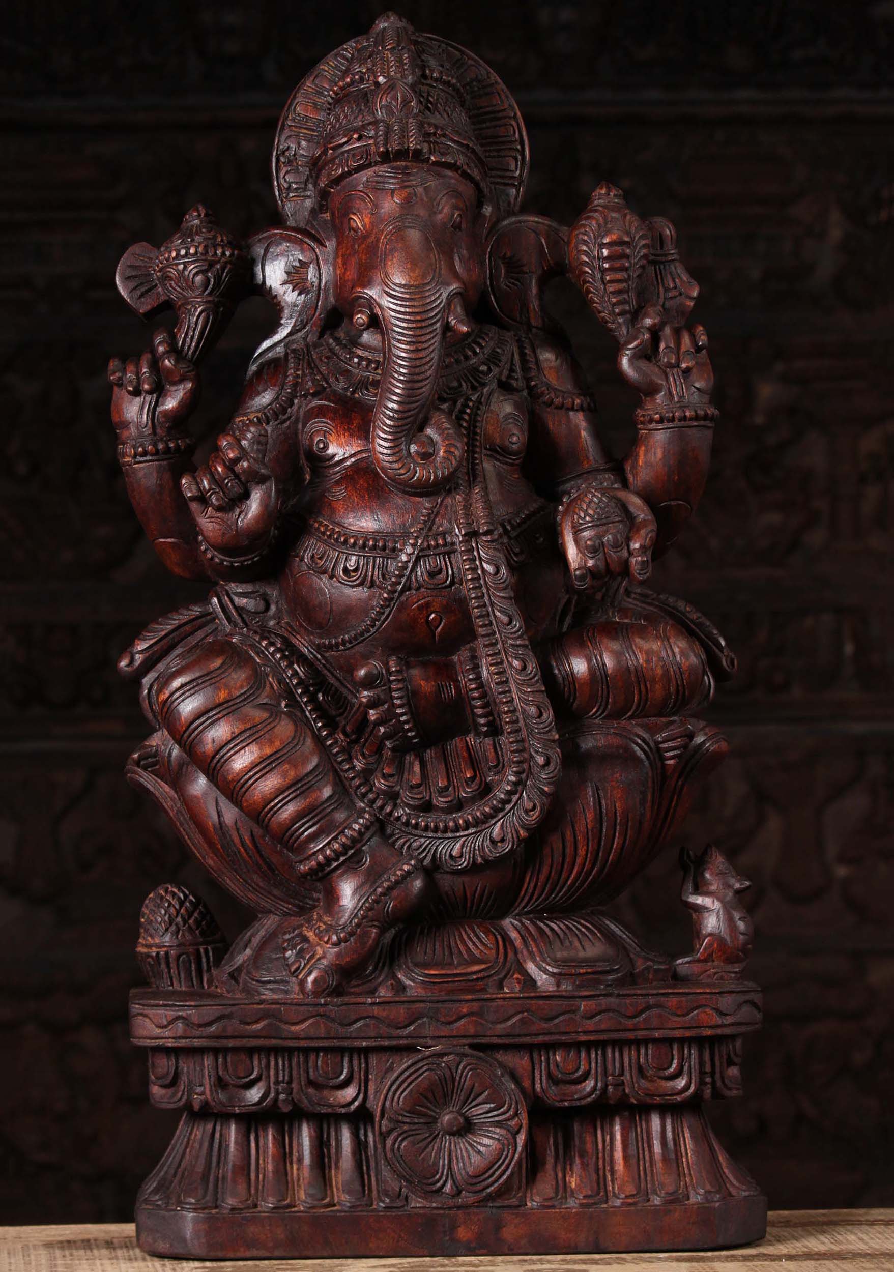 Wood Ganesh Seated in Lalitasana Position 30"