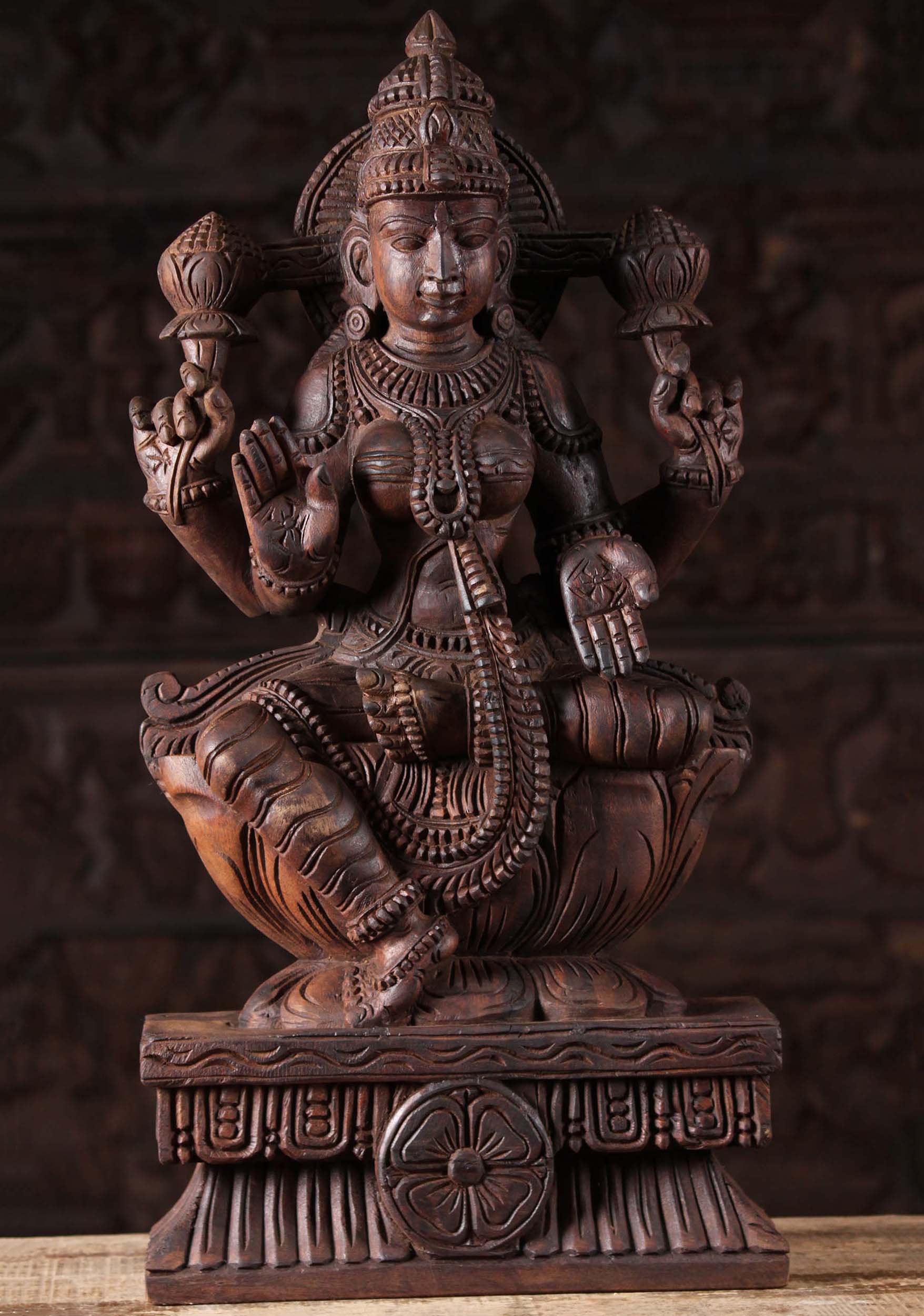 Wood Lakshmi Statue Seated in Lalitasana 24"