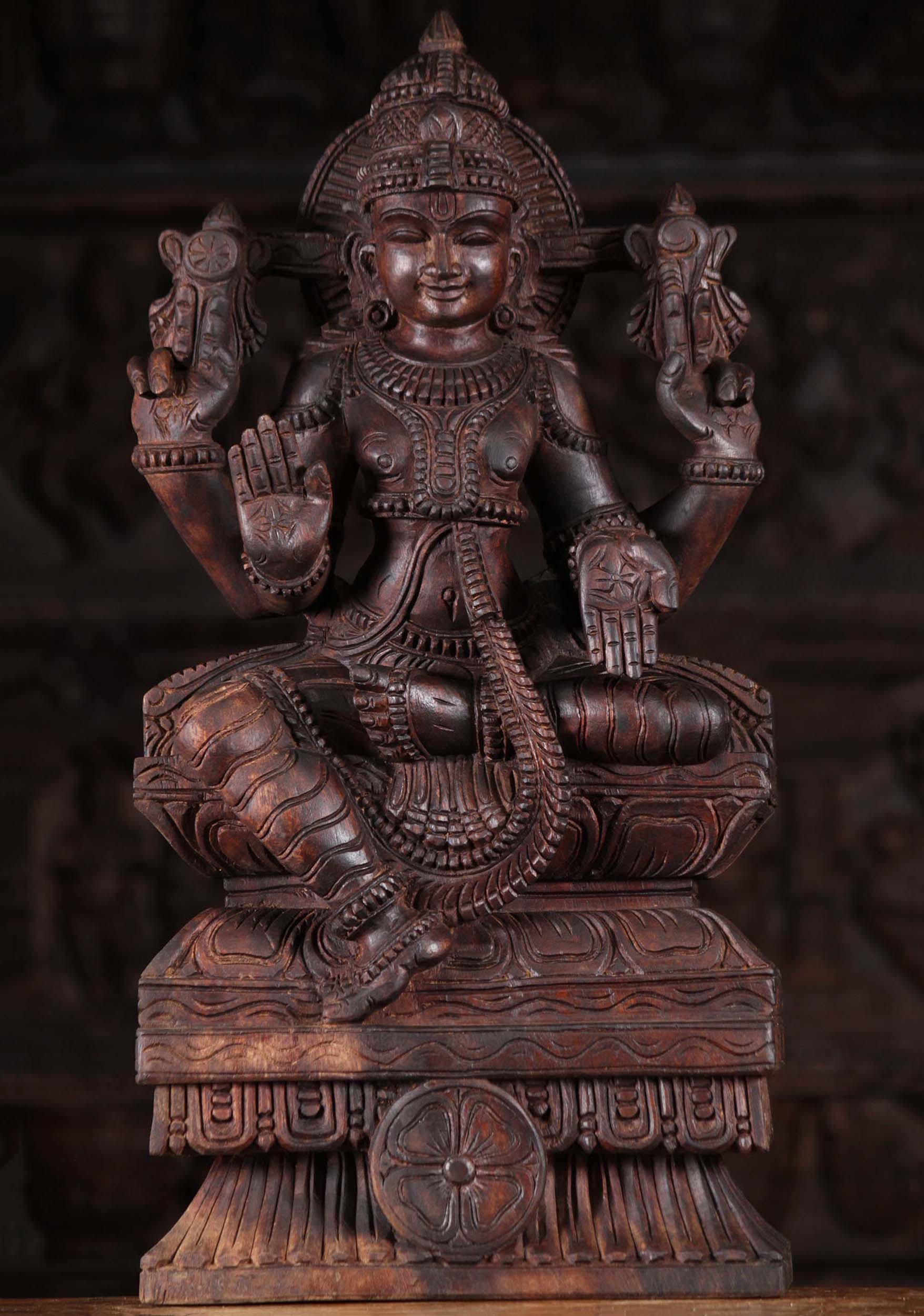 Wood Varada & Abhaya Mudra Vishnu Statue 24"