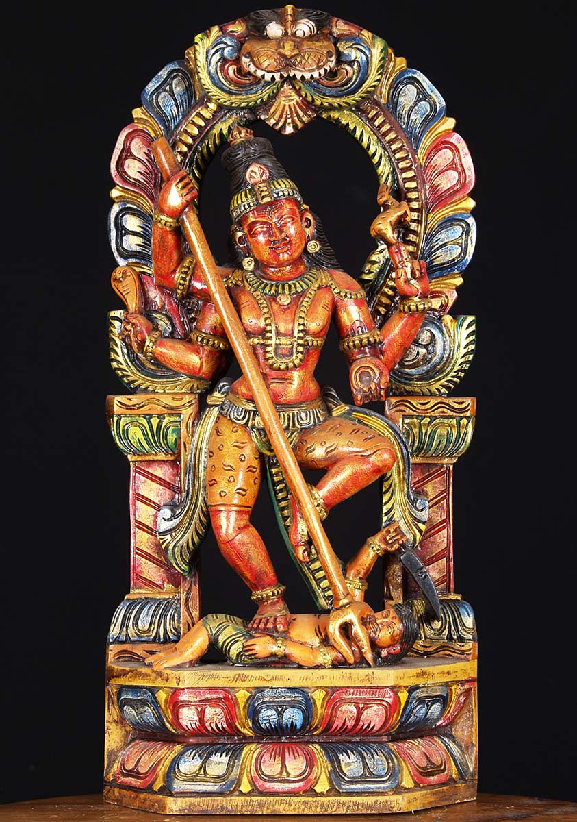 Wood Shiva Carving With Trident 24"