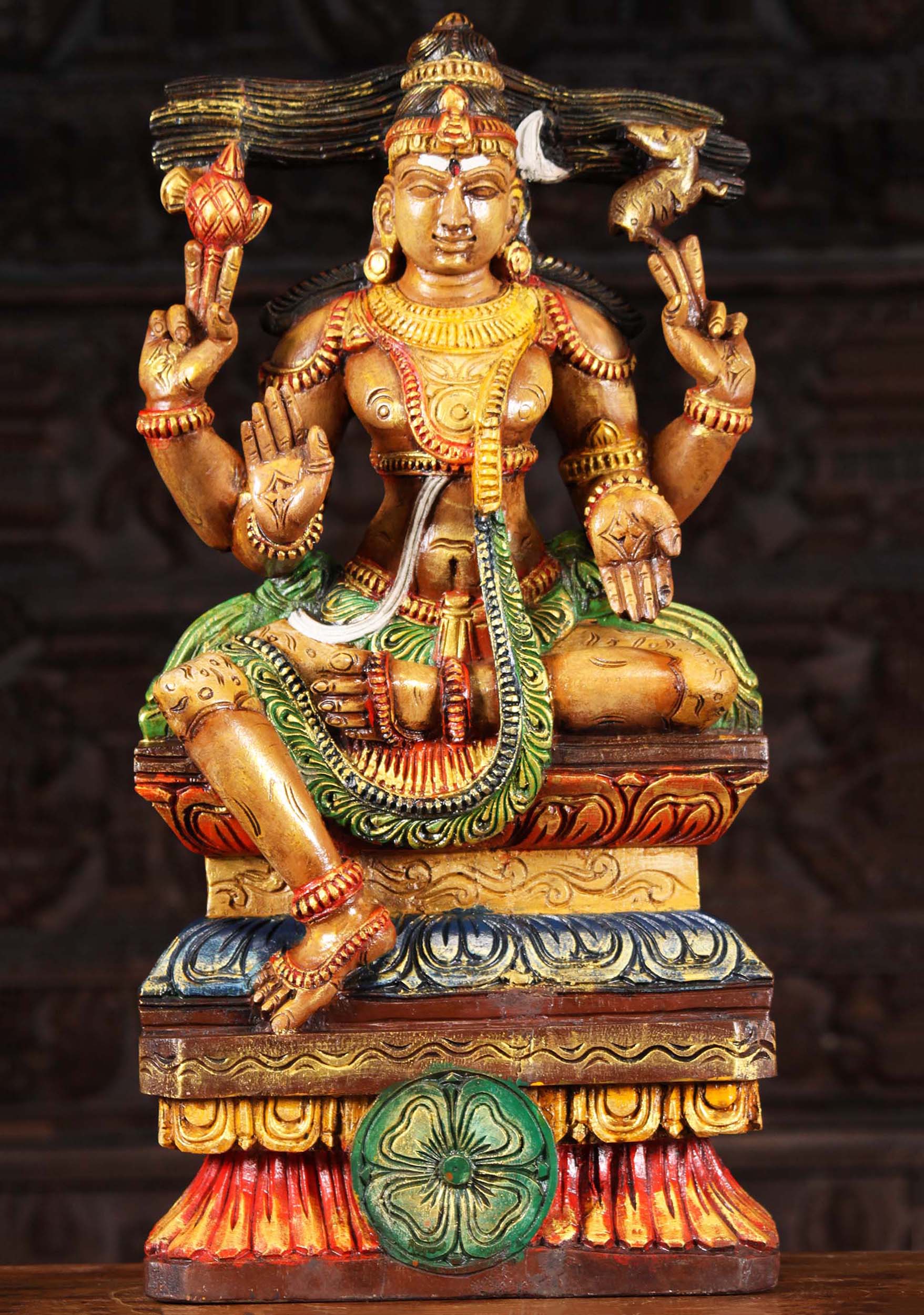 Wood Shiva Statue with Crescent Moon 24"