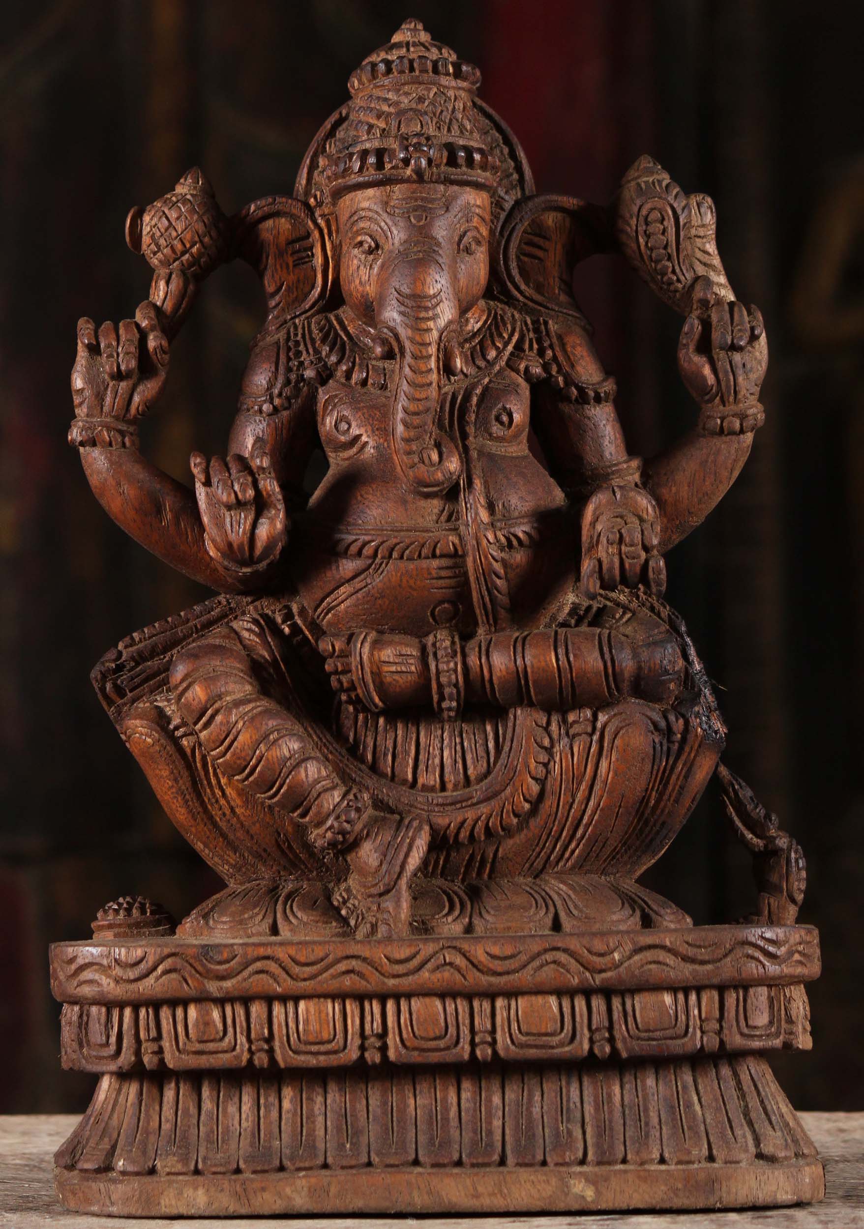 Wood Small Ganesh Sculpture 12"