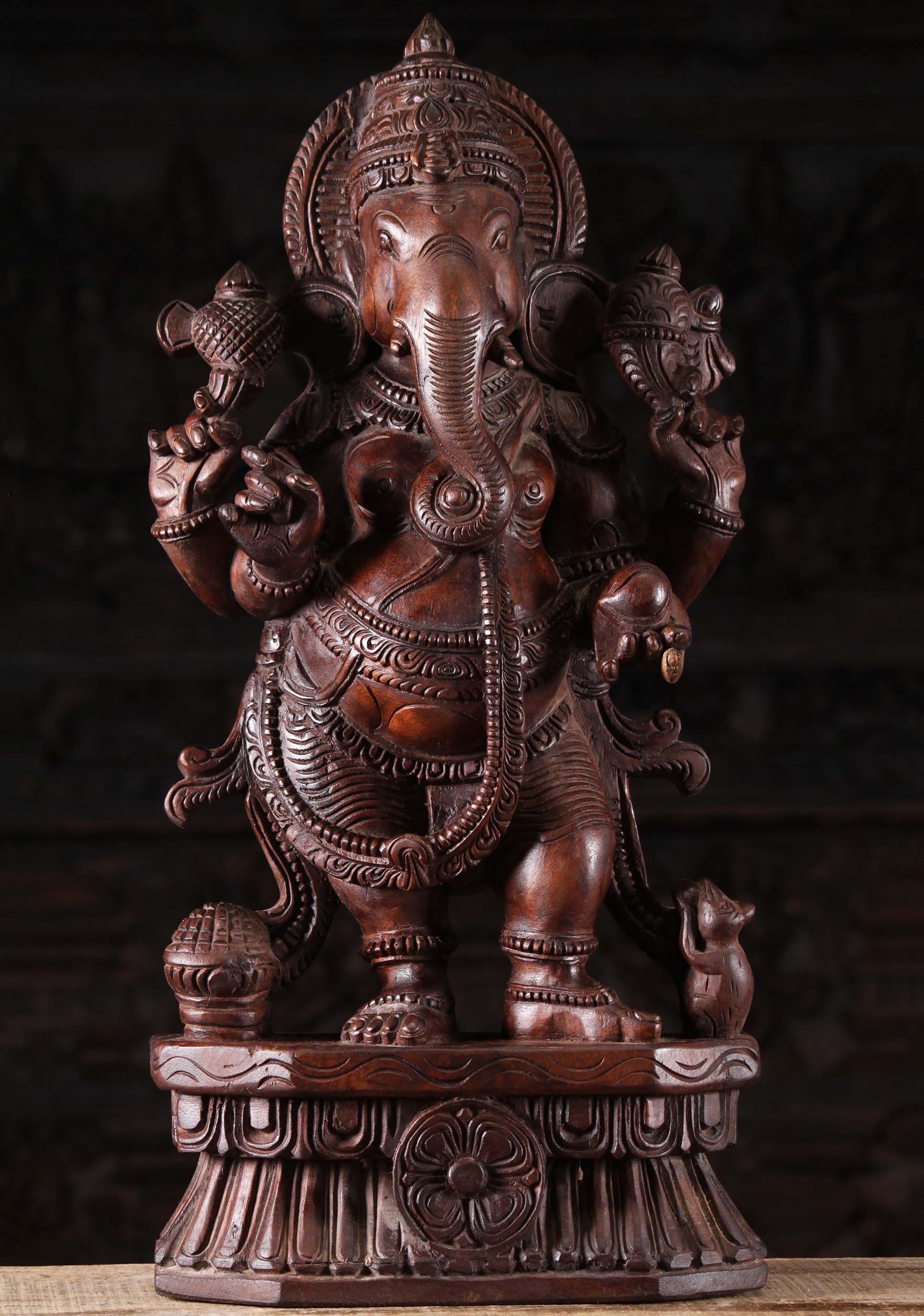 Wooden Standing Ganesh Statue 24"