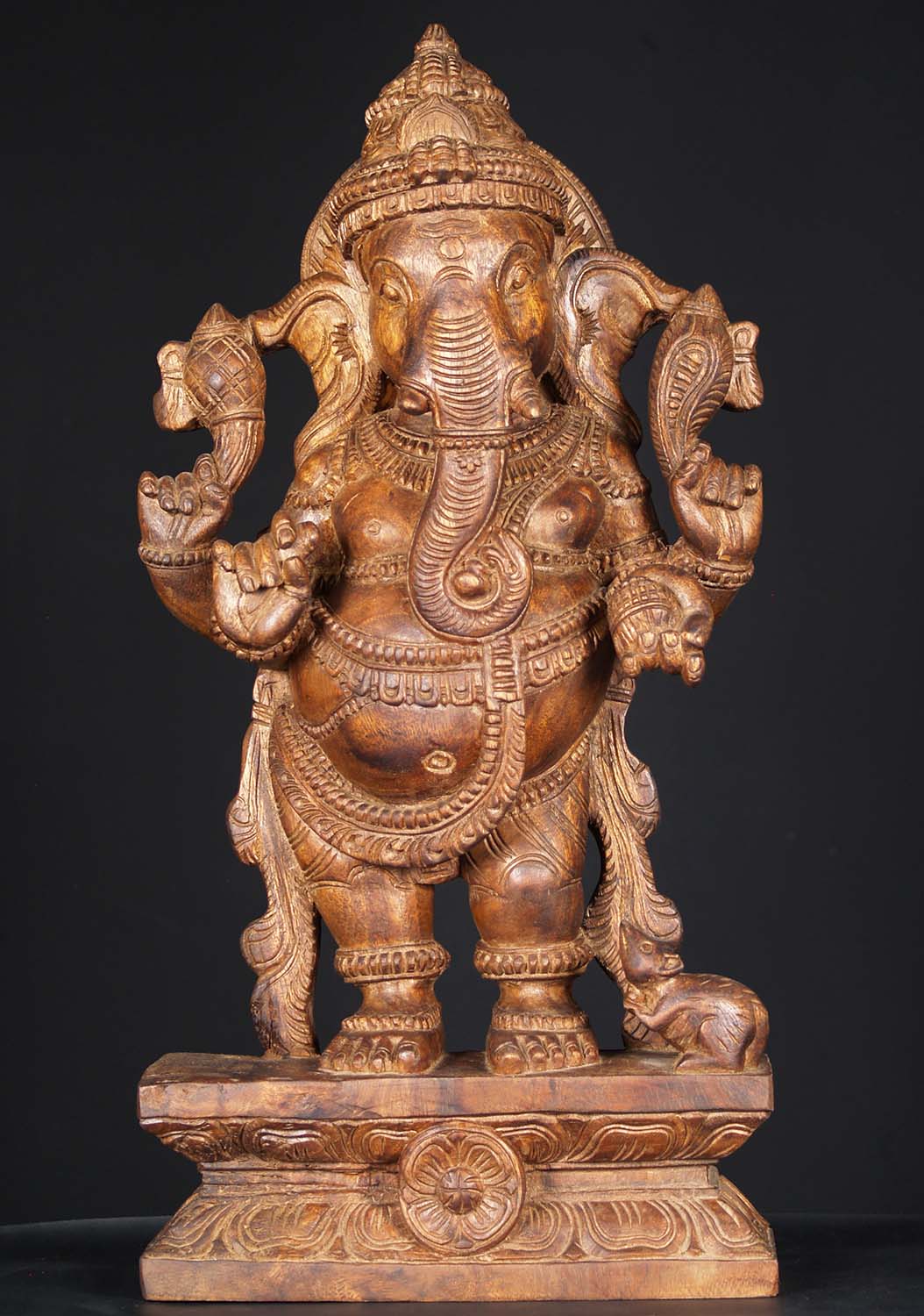 Wood Standing Ganesh Statue 24"