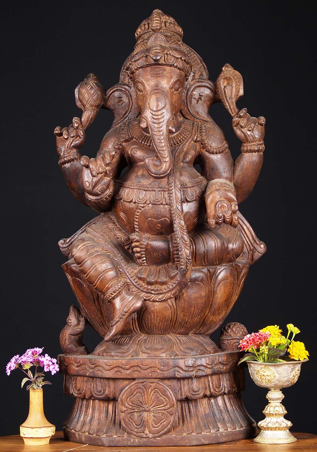 SOLD Wooden Statue of Lord Ganesha 24 76w1ie Hindu 