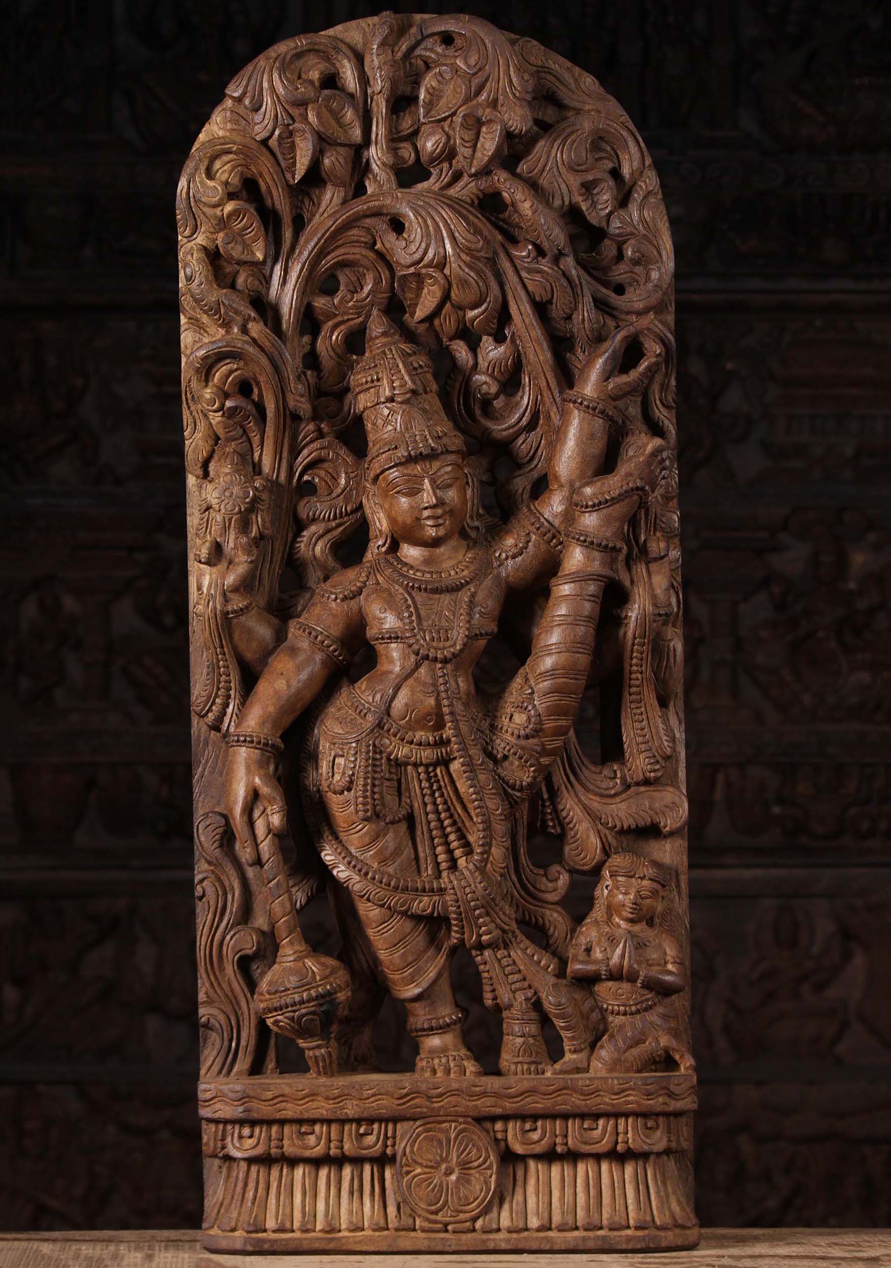 Wooden Shiva Sculpture with Leg Up Overhead Dancing the Tandava Dance 36"