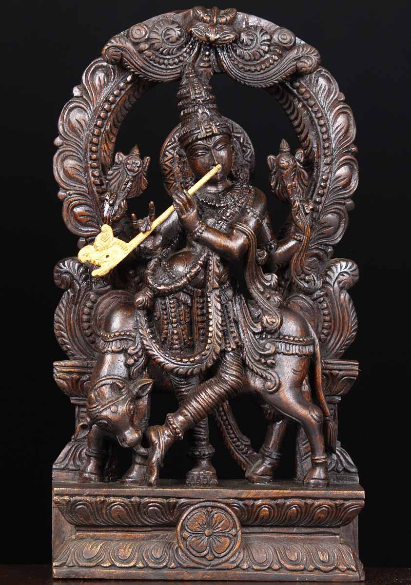 Wood Venugopal Statue 18"