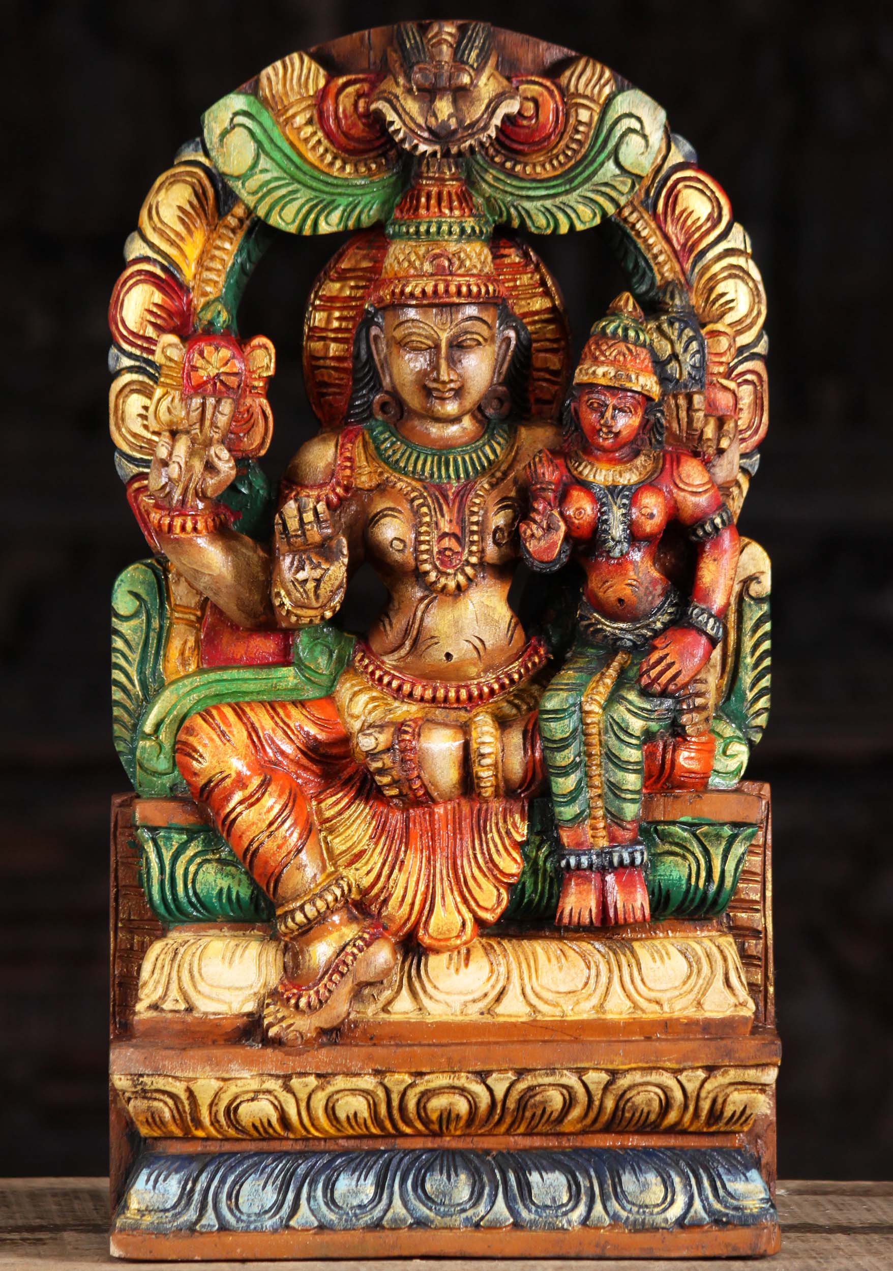 Wood Vishnu & Lakshmi Statue with Arch 18"