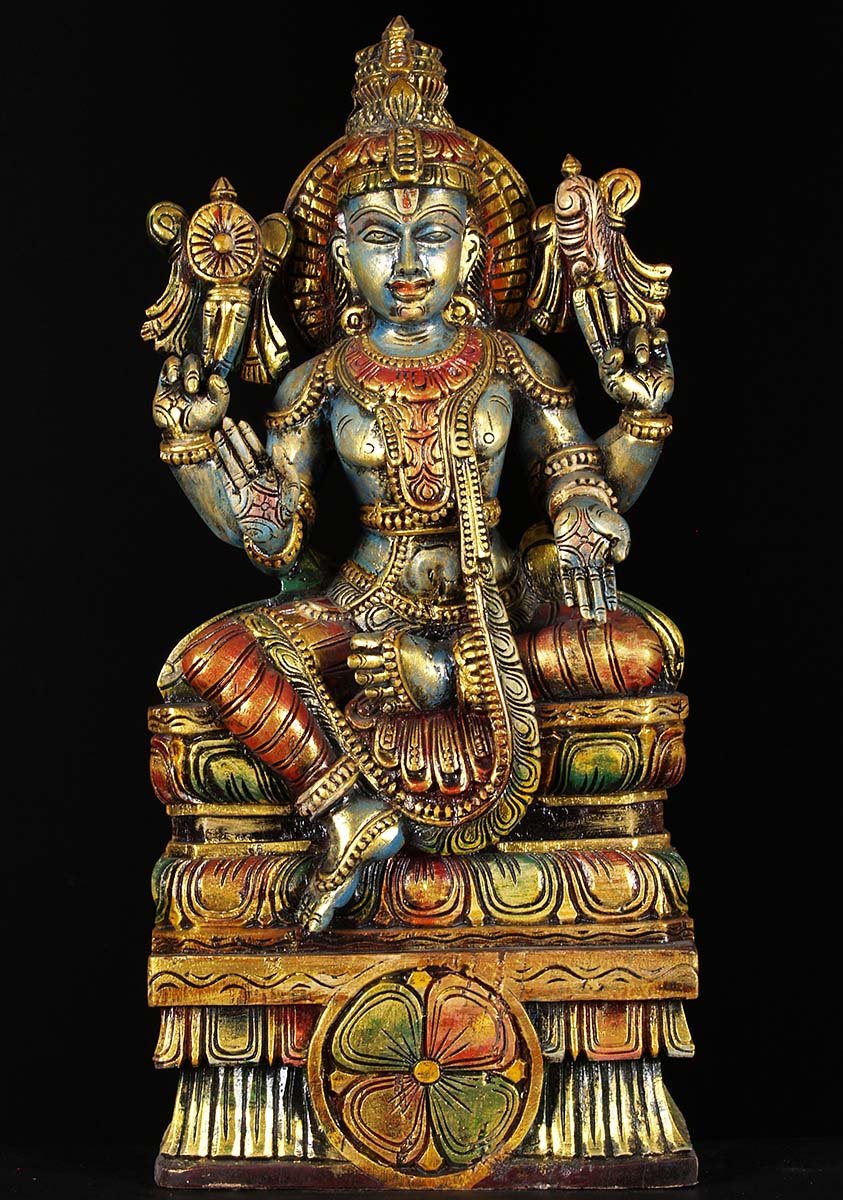 Wood Vishnu Preserver Statue 26"