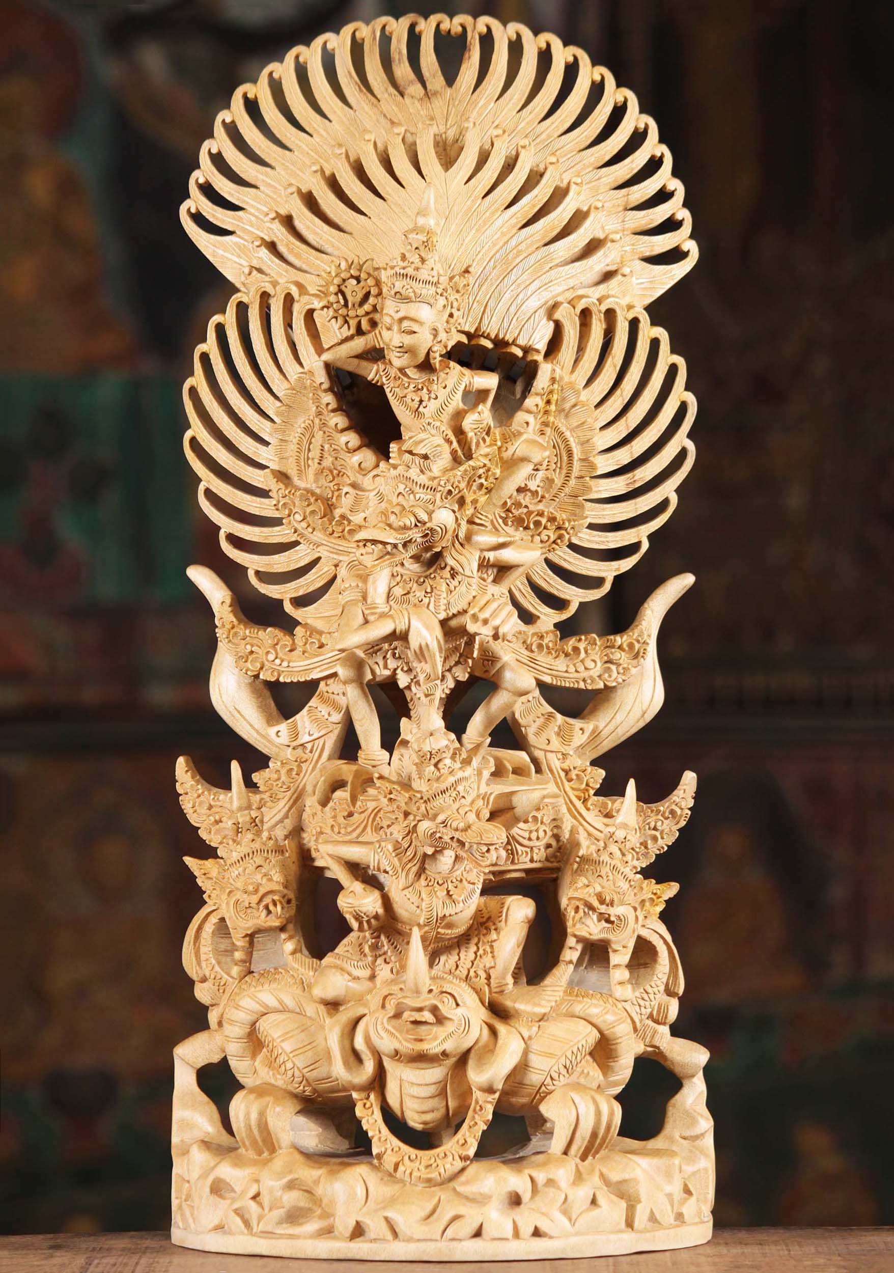 balinese wood carving of vishnu riding - アンティーク雑貨