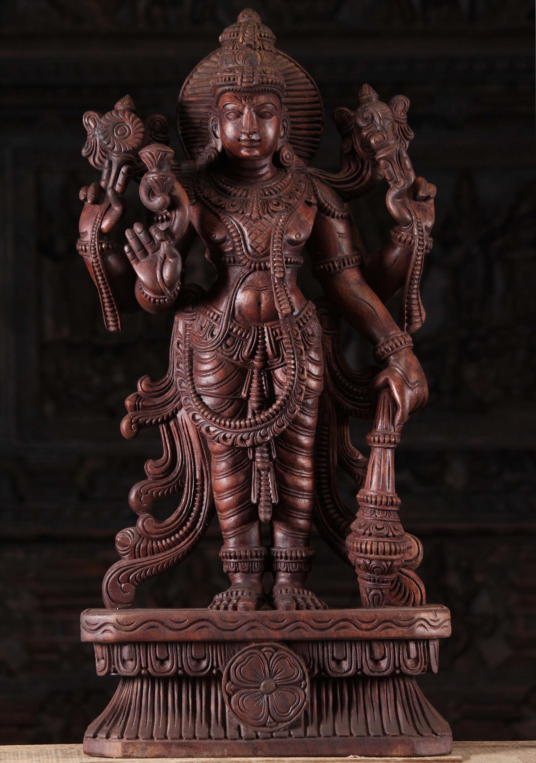 Vishnu Holding Conch, Club, Discus & Flower 30"