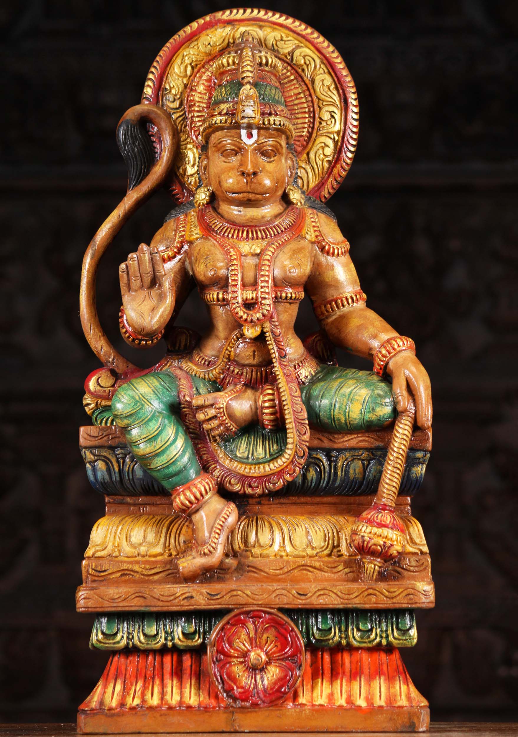 Wooden Abhaya Mudra Hanuman Sculpture 24"