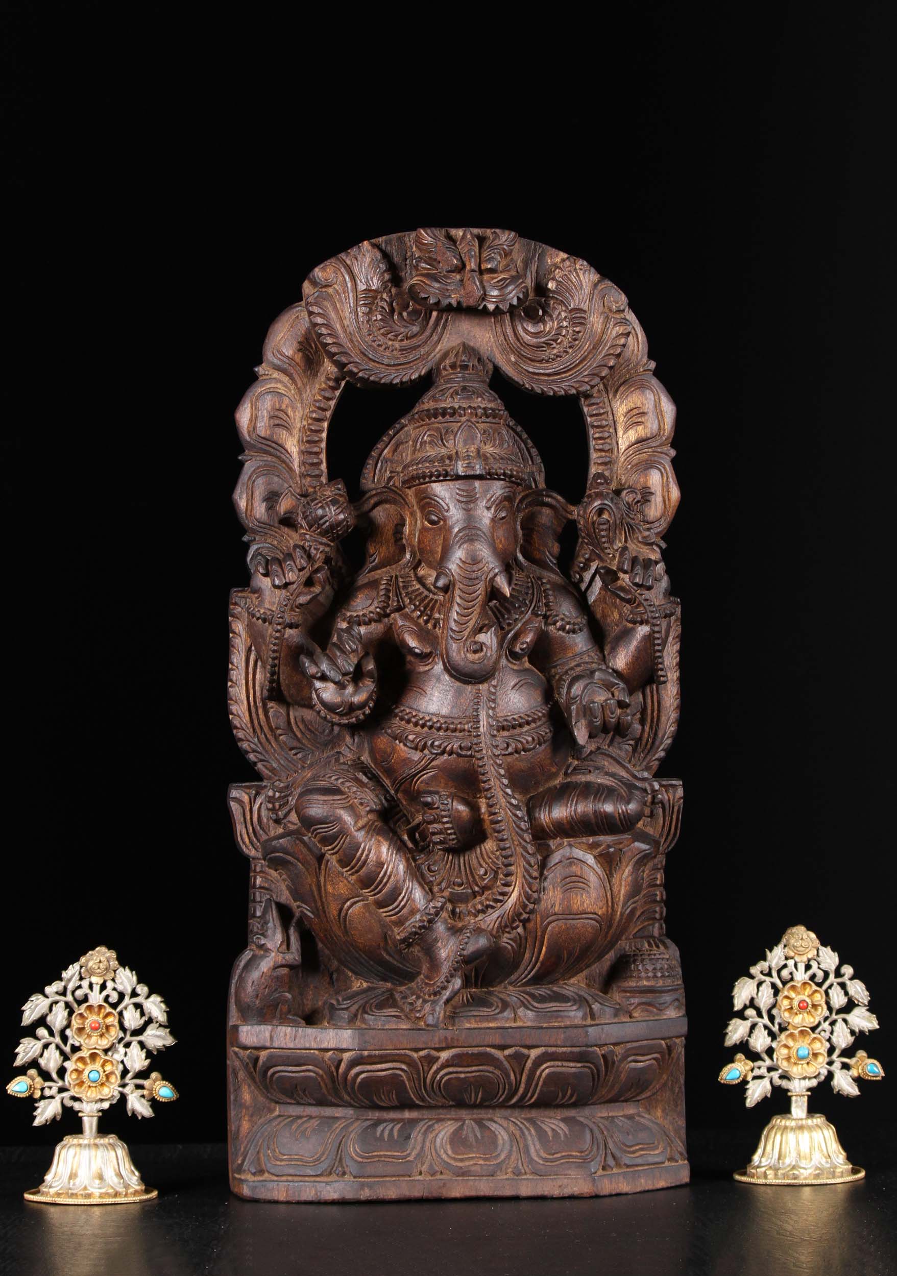 Wooden Ganesha Statue with Arch 18"