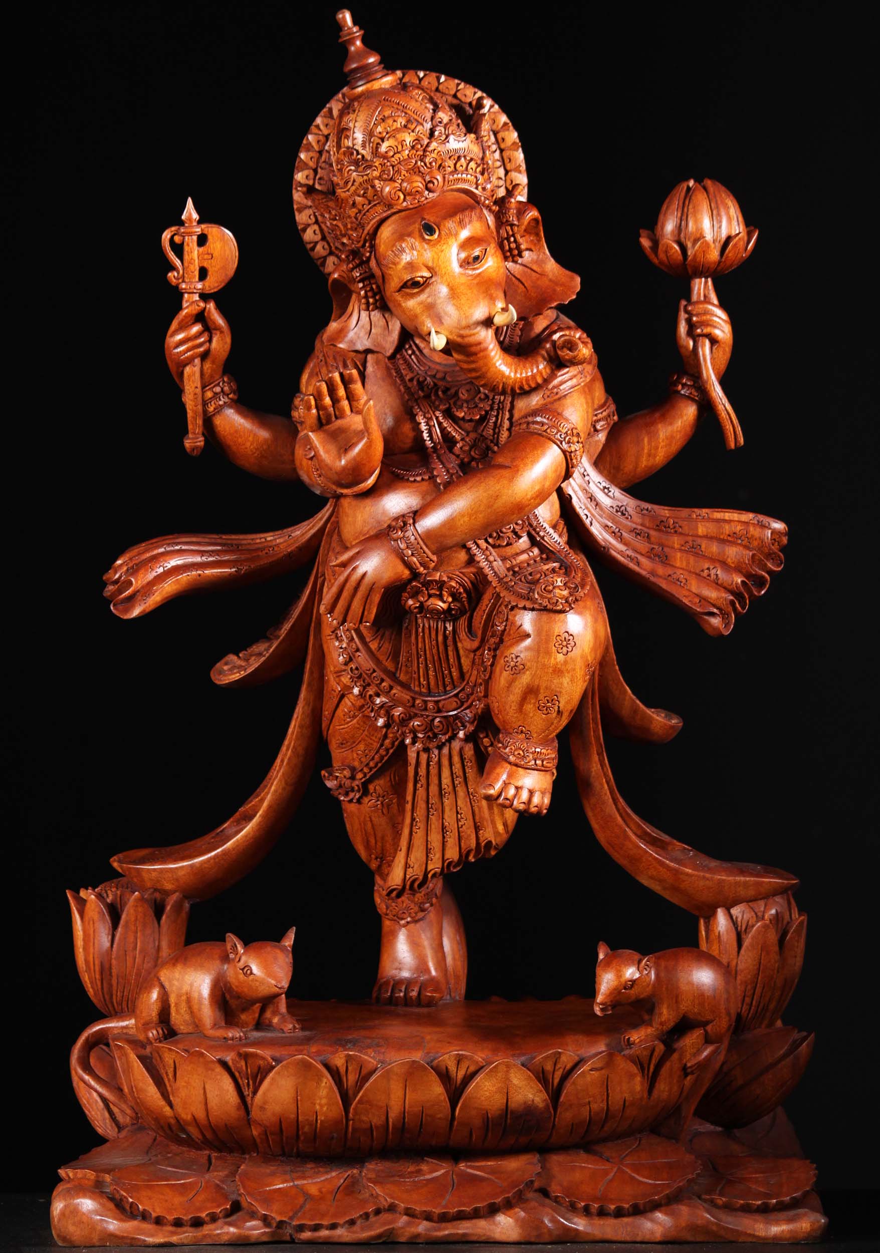 Balinese Wooden Dancing Ganesha Statue 27"