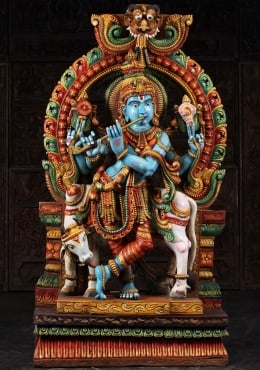 Life-Size Golden Brass Standing Hindu God Krishna Statue with Elephant  Flute 79 (#160bs109): Hindu Gods & Buddha Statues