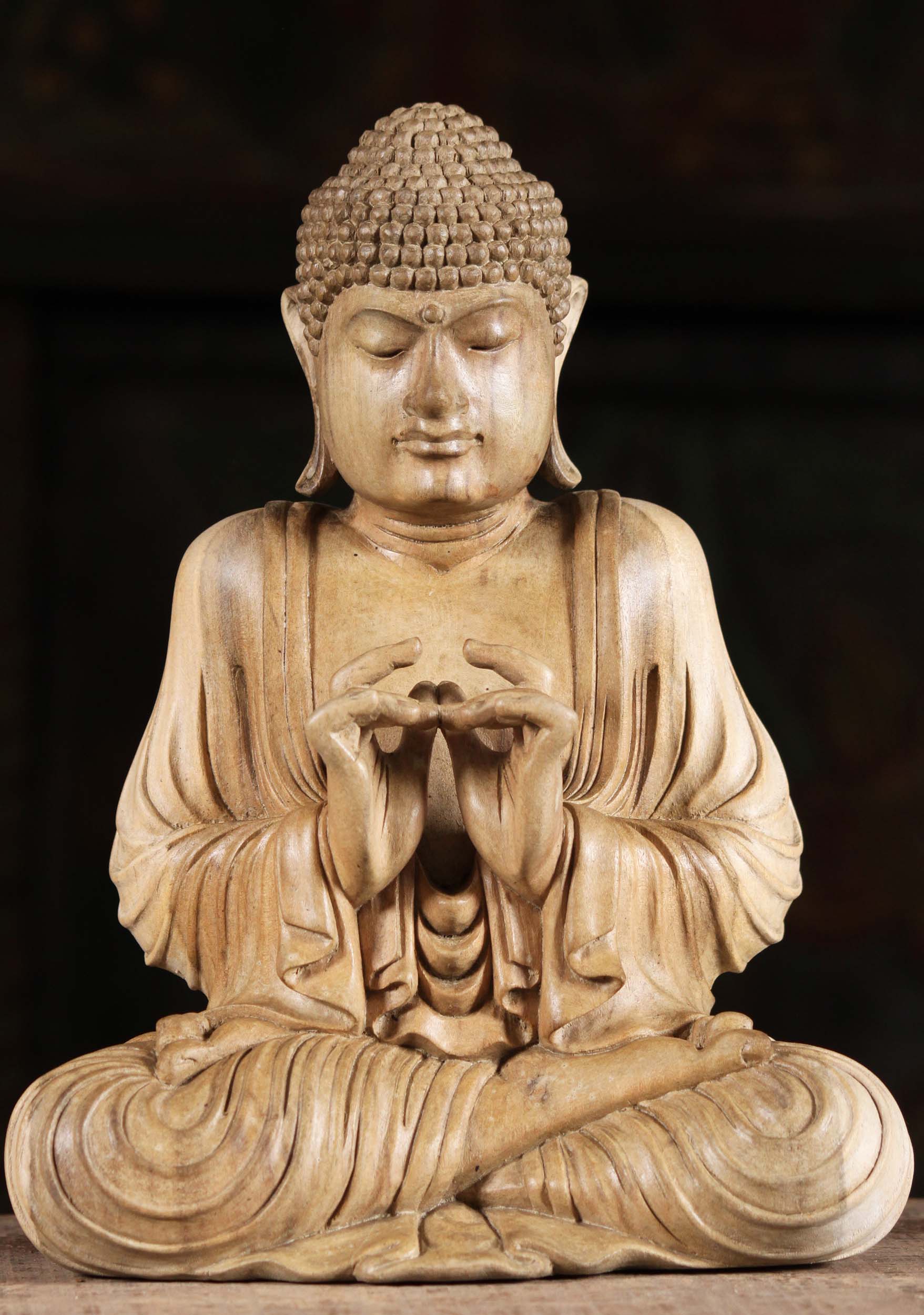 SOLD Wood Buddha Statue with Hands In Heart Shape 10