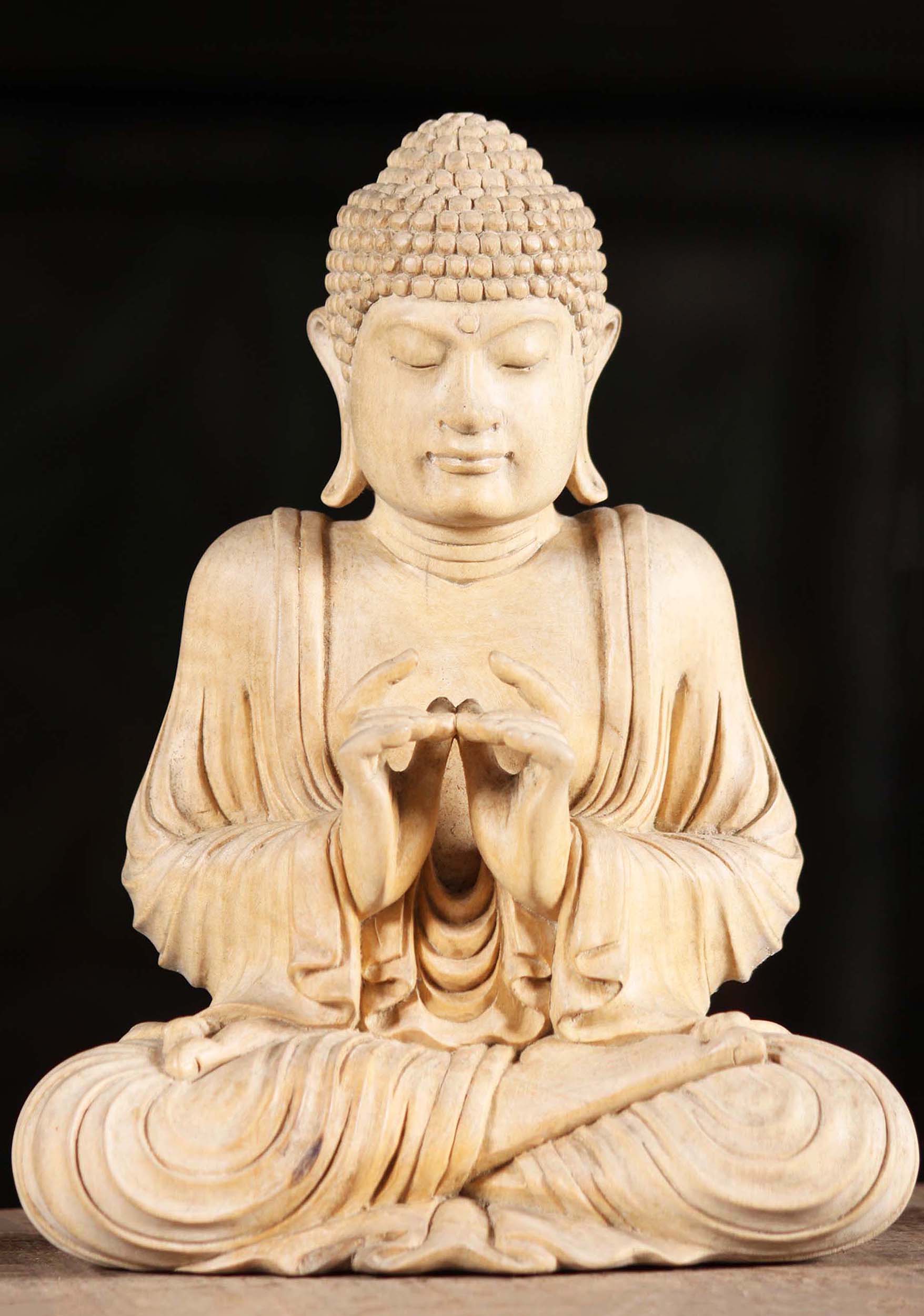 Wooden Contemplative Buddha Carving 8"